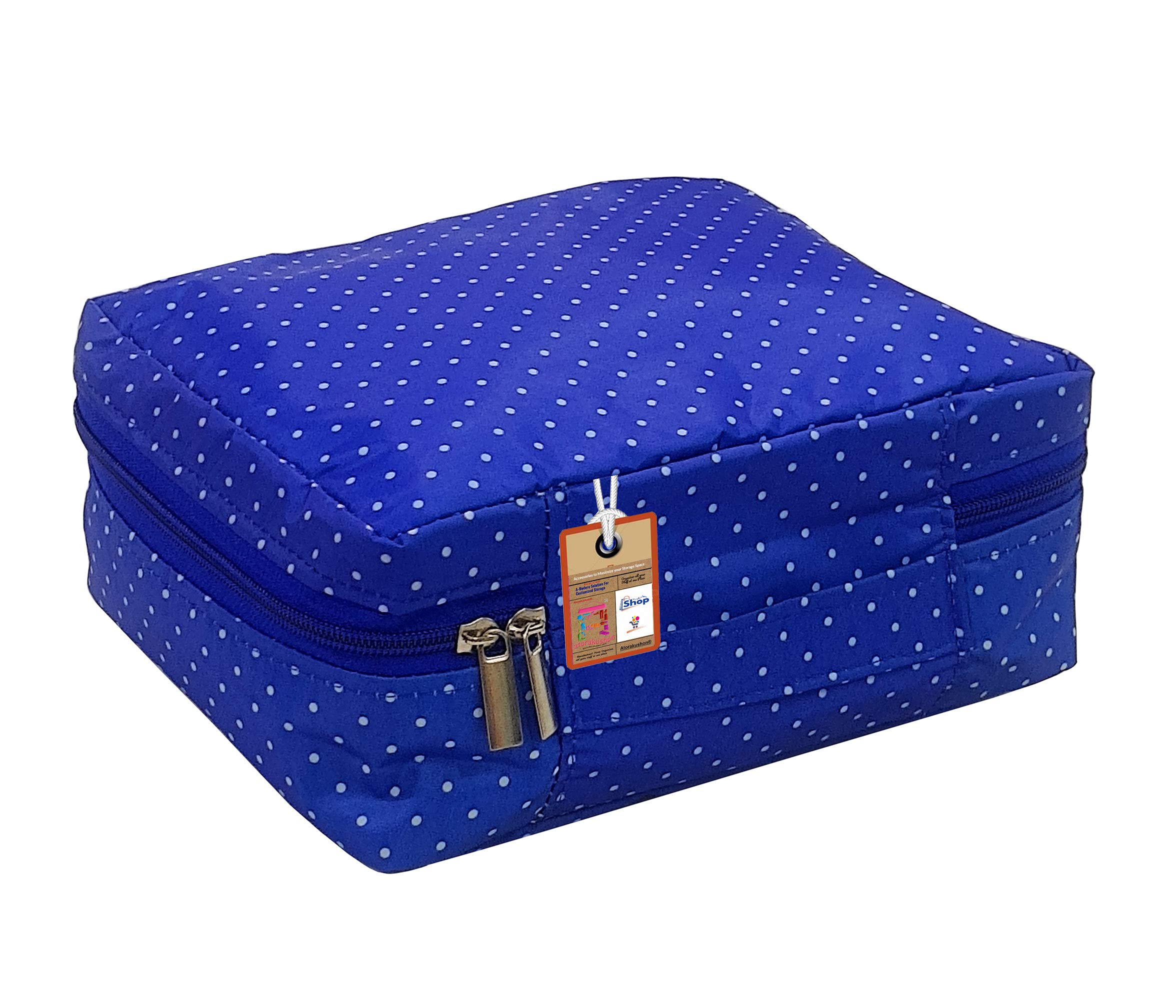 Atorakushon Makeup Storage Box - Cosmetic Vanity Organizer with Toiletry & Jewelry Pouch for Women | Travel-Friendly Wardrobe Organizer (Blue) | Perfect for Travel, Home & Office Use