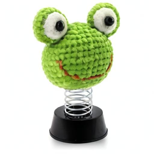 Handmade Crochet Frog Car Dashboard Decor - Bobblehead Swinging Ornament for Cars, Vehicles & Desktop - Cute Automotive Gift for Frog Lovers (Perfect for Birthday Presents, Car Accessories & Office Decor)