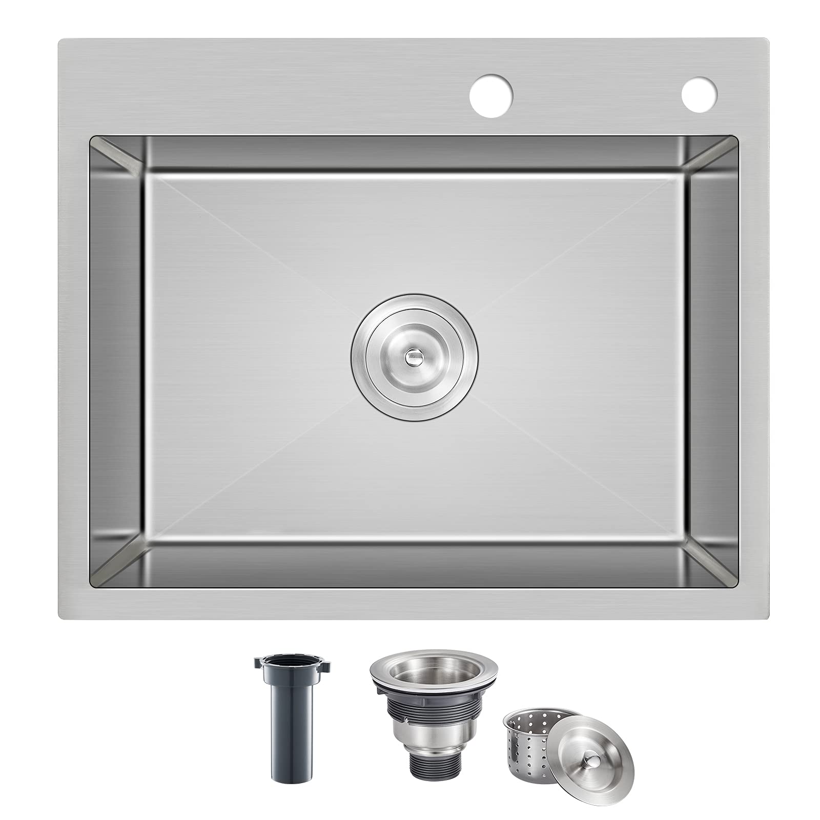 ROVATE 23 Inch Stainless Steel Single Bowl Kitchen Sink, 9 Inch Deep Handmade Overmount Design with Strainer, Perfect for Modern and Compact Kitchens