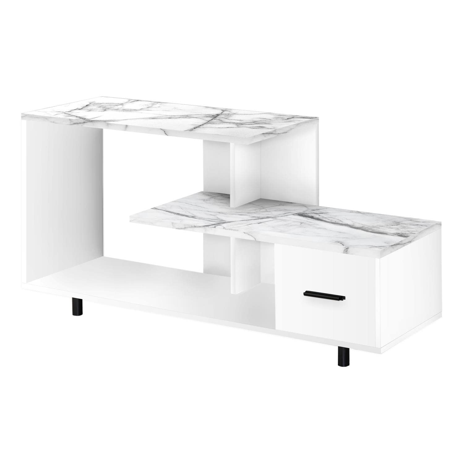 Monarch Specialties 2609 48-Inch TV Stand with Storage Drawer - White Marble Laminate Media Console for Living Room & Bedroom - 47.25