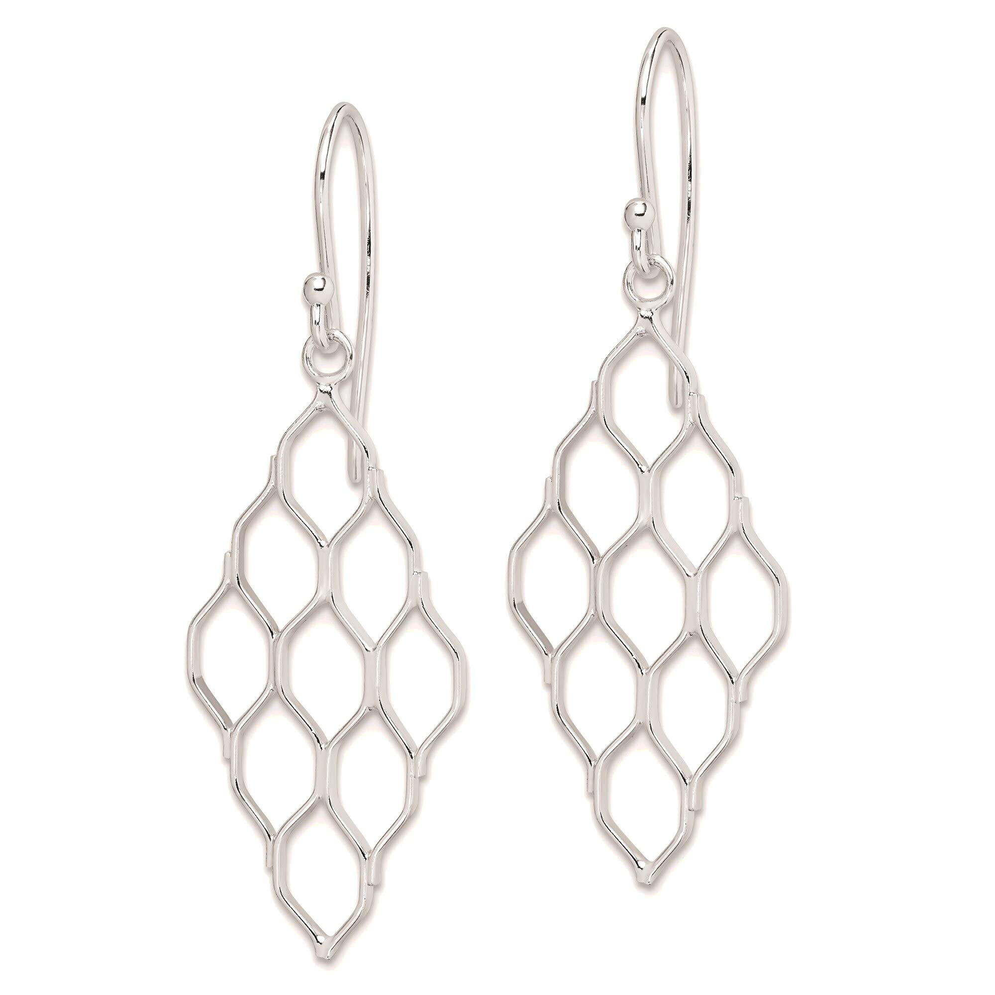 Solid Sterling Silver Rhodium Plated Honeycomb Dangle Earrings for Women - Elegant Geometric Jewelry for Party, Wedding & Everyday Wear