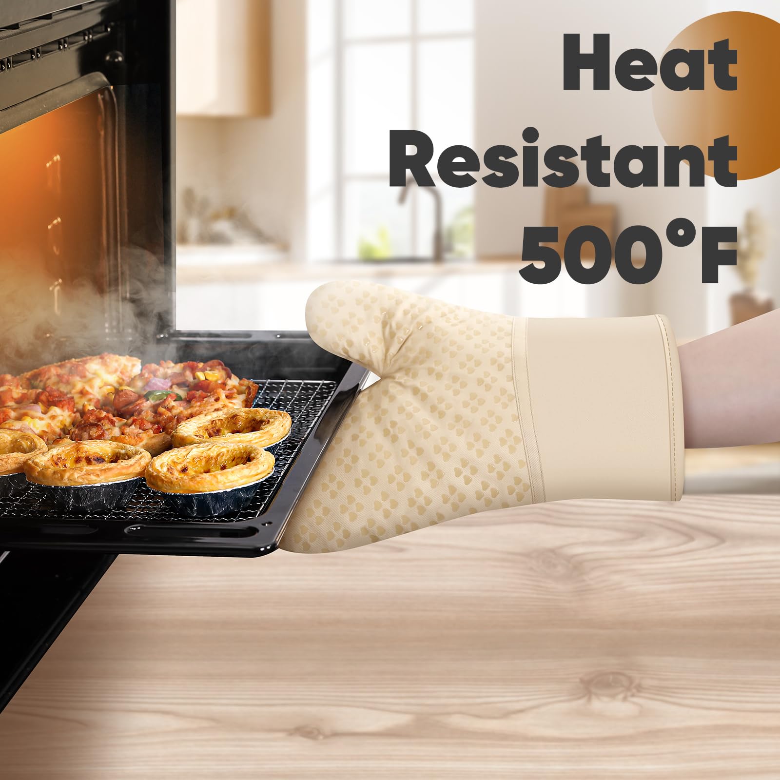 Heat Resistant Oven Mitts and Pot Holders Set of 4 - 500℉ Protection with Non-Slip Silicone Surface - Kitchen Essentials for Cooking, Baking, Grilling & BBQ - Perfect for Home Chefs & Holiday Cooking Gifts