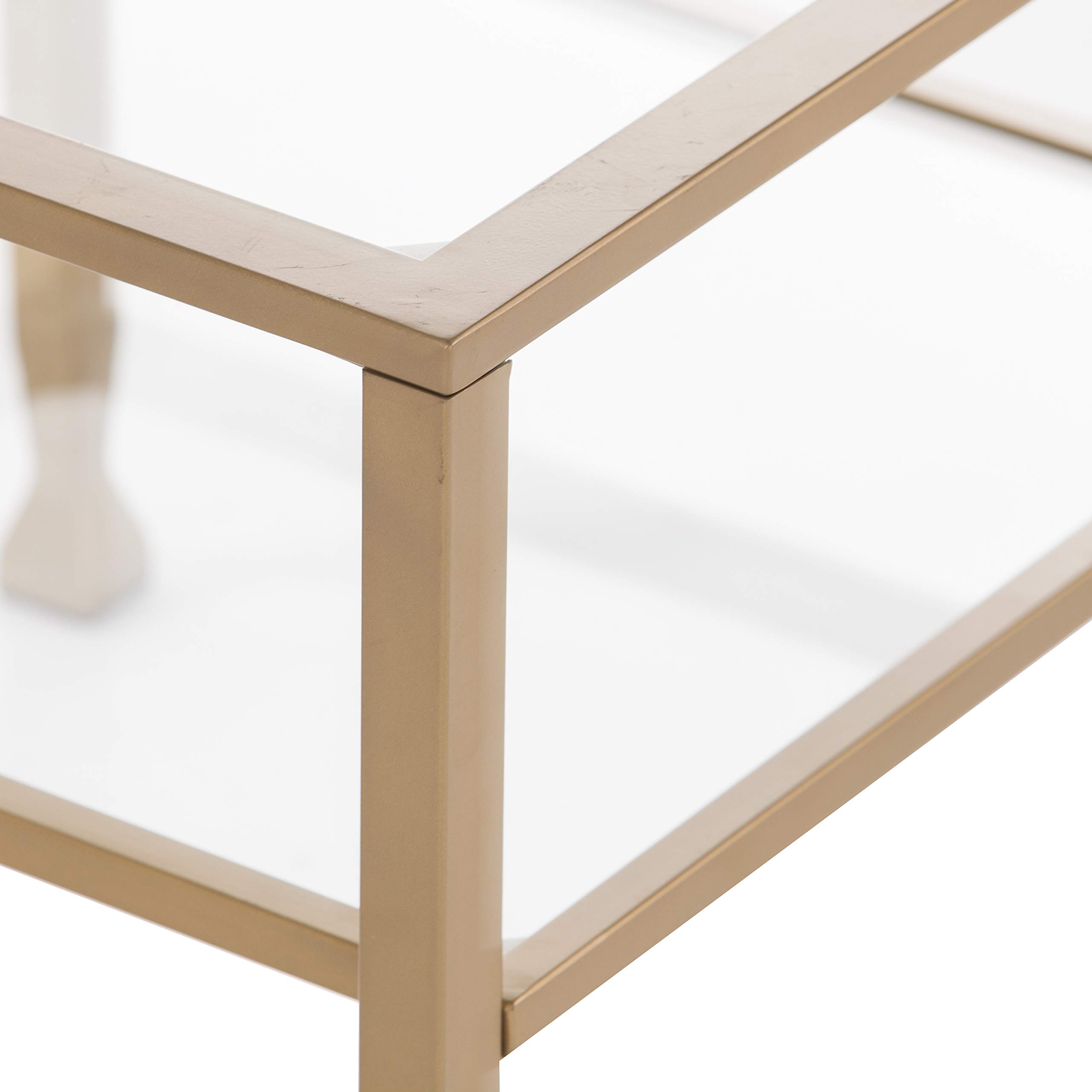 SEI Furniture Jaymes Metal & Glass 3-Tier End Table - Soft Gold Finish, Modern Side Table for Living Room, Bedroom & Office Decor