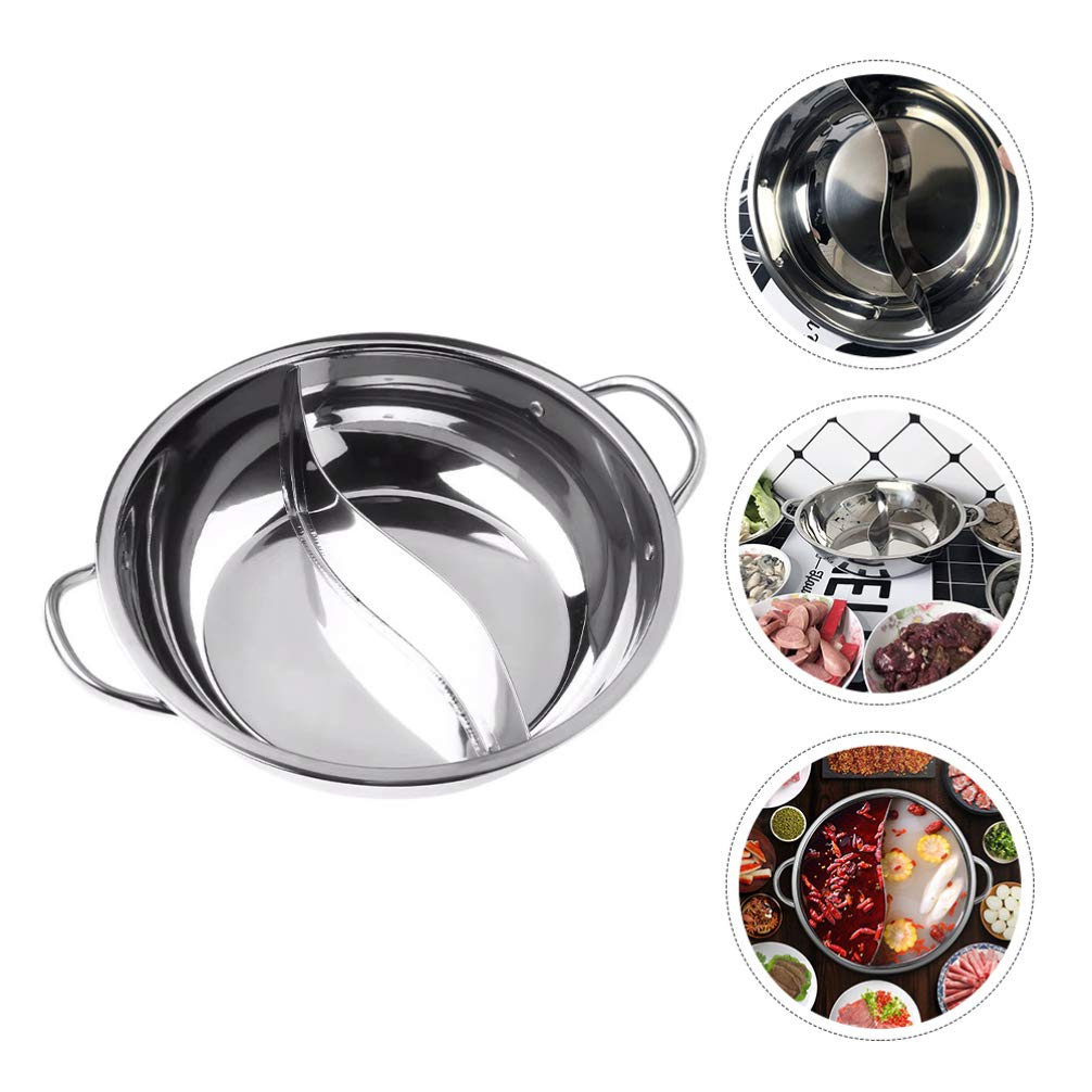 DOITOOL 1pc Stainless Steel Shabu Hot Pot with Divider - Induction & Gas Stove Compatible Cooking Pot for Home Kitchen, Perfect for Shabu Shabu, Sukiyaki, and Fondue Parties