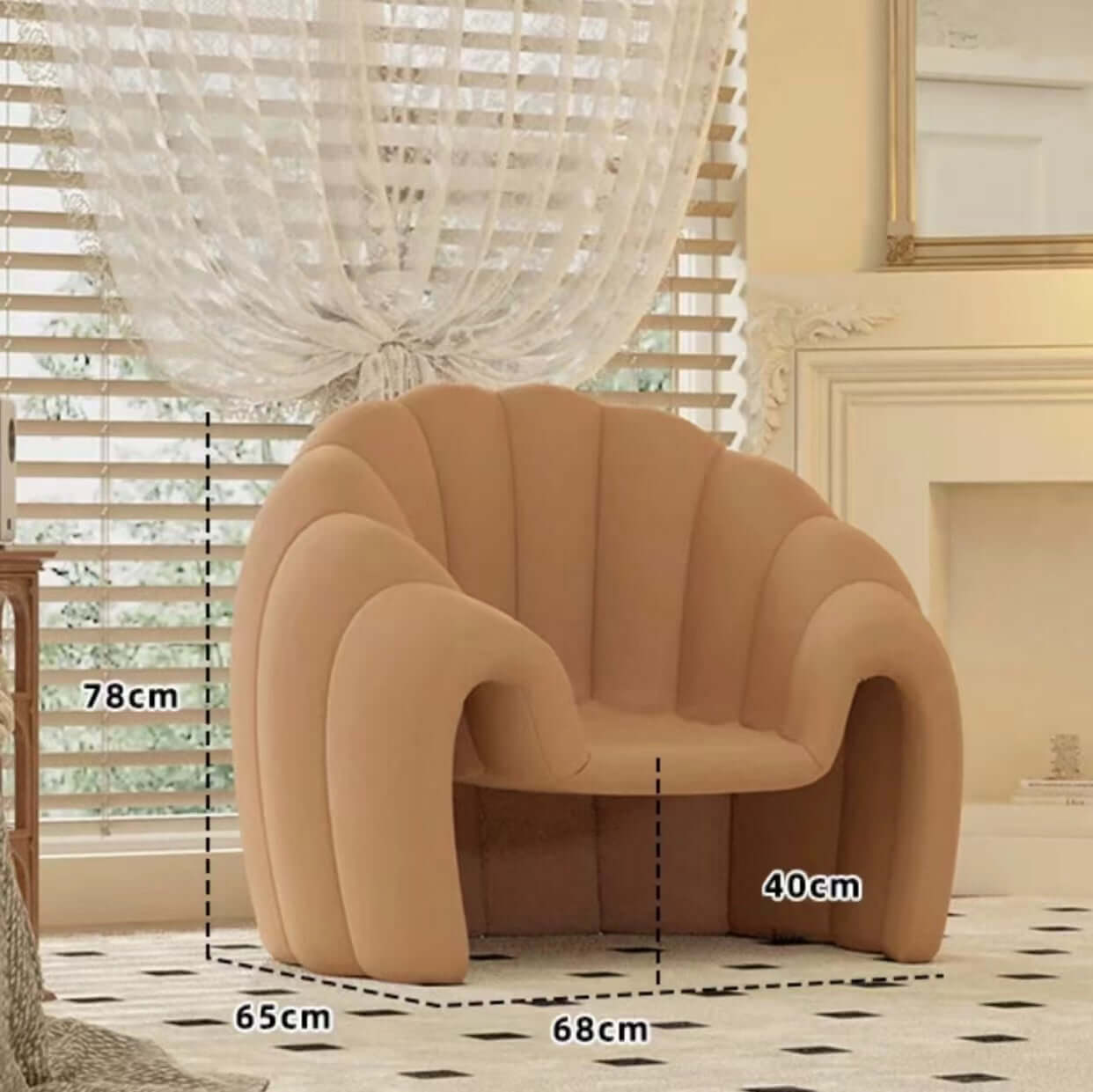 Modern Velvet Accent Chair with Ottoman - White, Brown & Blue Banana/Pumpkin Design - Perfect for Living Room, Bedroom or Home Office Decor
