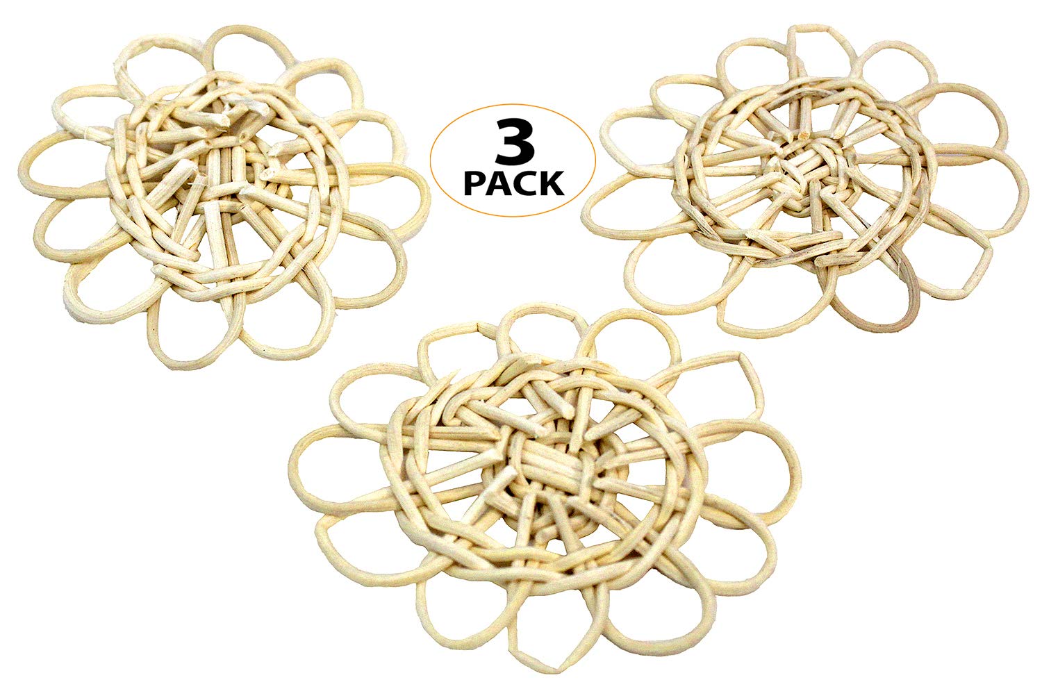 Bonka Bird Toys 3415 - 3 Pack Small Vine Flower Mats for Parakeets & Cockatiels - Natural Foot & Talon Craft Parts - Perfect for Bird Cages, Play Gyms & DIY Enrichment Activities