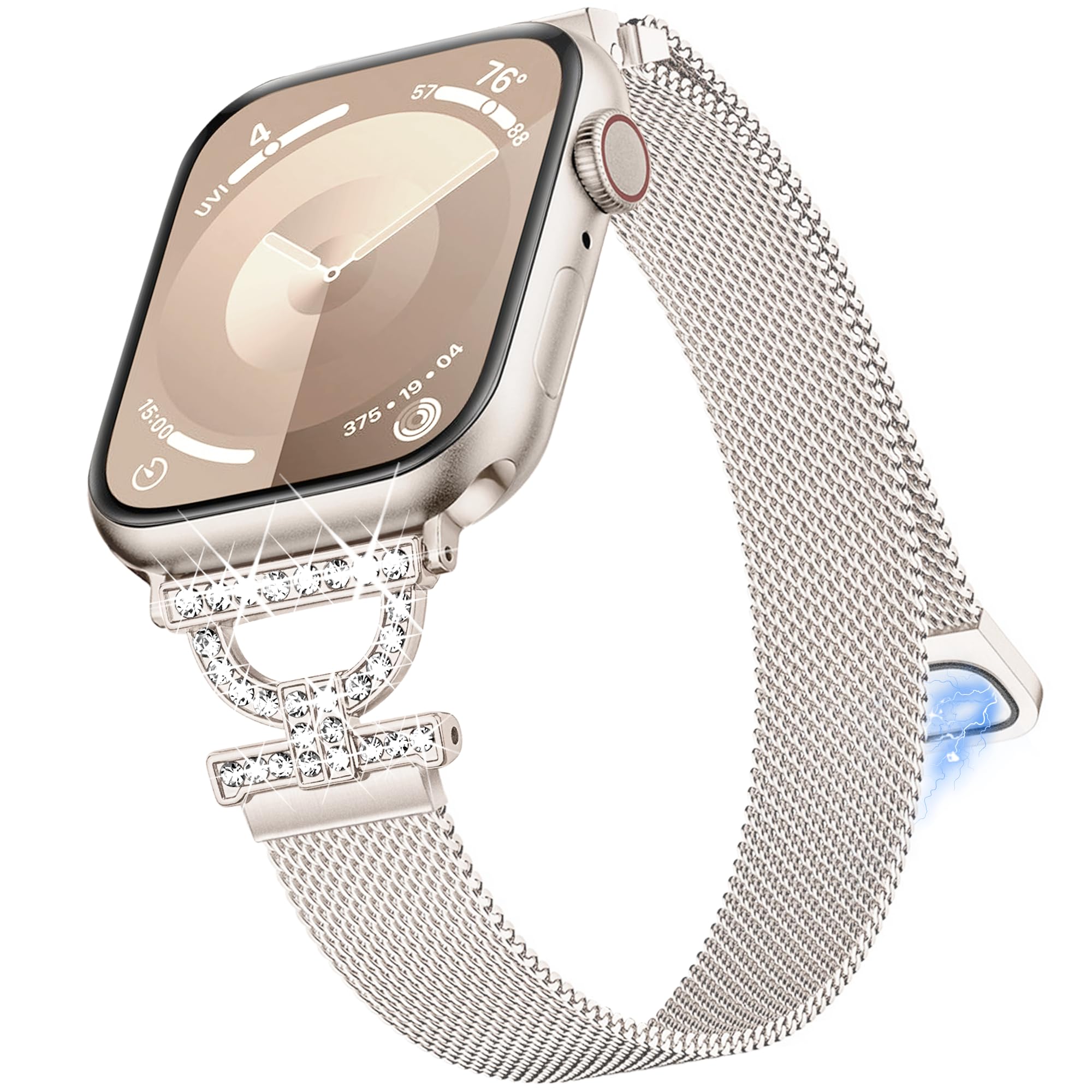 Sparkly Diamond Apple Watch Band for Women - Compatible with Series 10/9/8/7/6/5/4/3/2/1 & SE, 38mm/40mm/41mm/42mm - D-Shaped Slim Sport Bracelet (Starlight) | Perfect for Parties, Weddings & Everyday Elegant Style