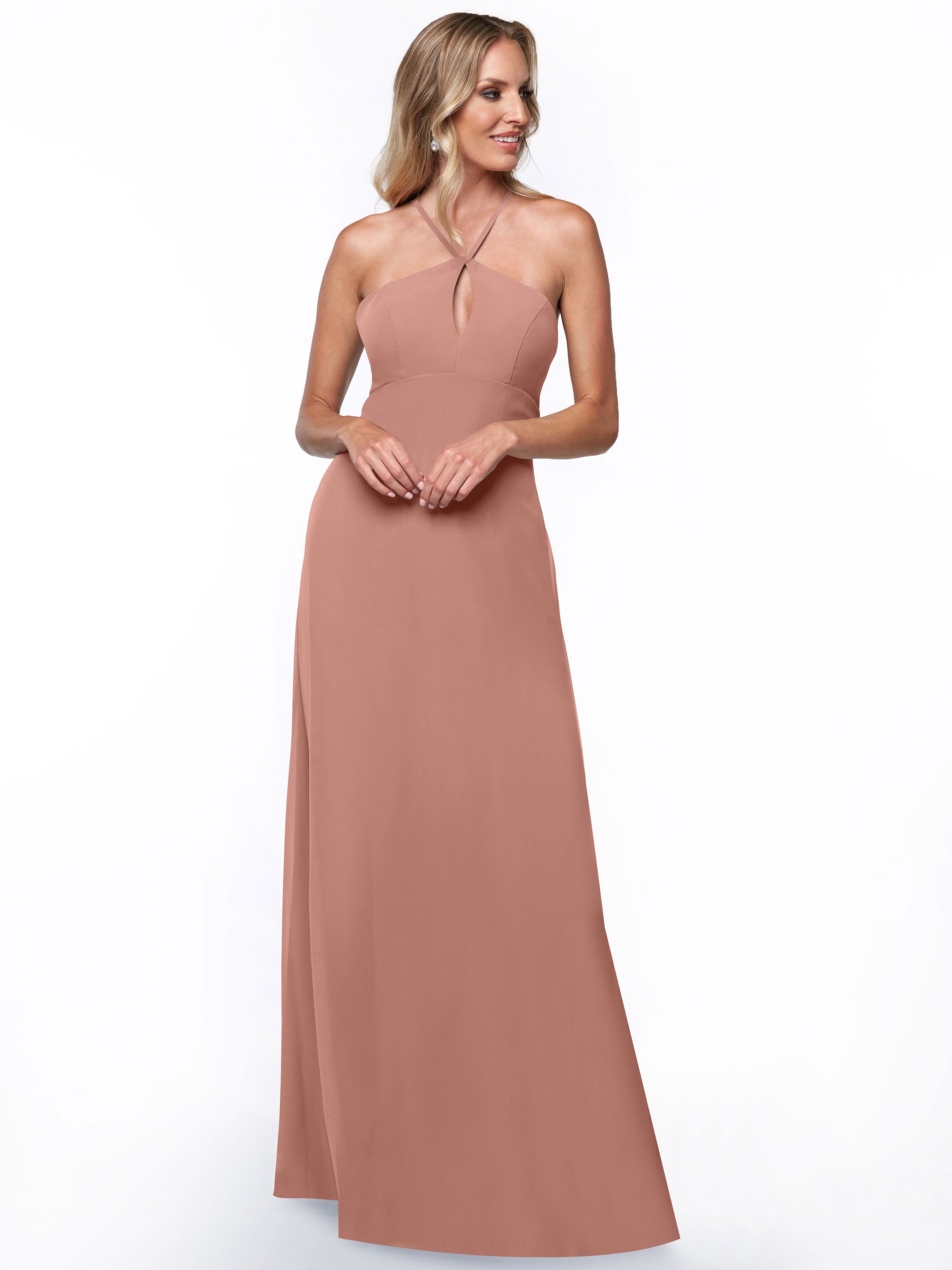 Elegant A-Line Chiffon Bridesmaid Dress with Keyhole Halter Neckline - Perfect for Weddings, Formal Events & Special Occasions