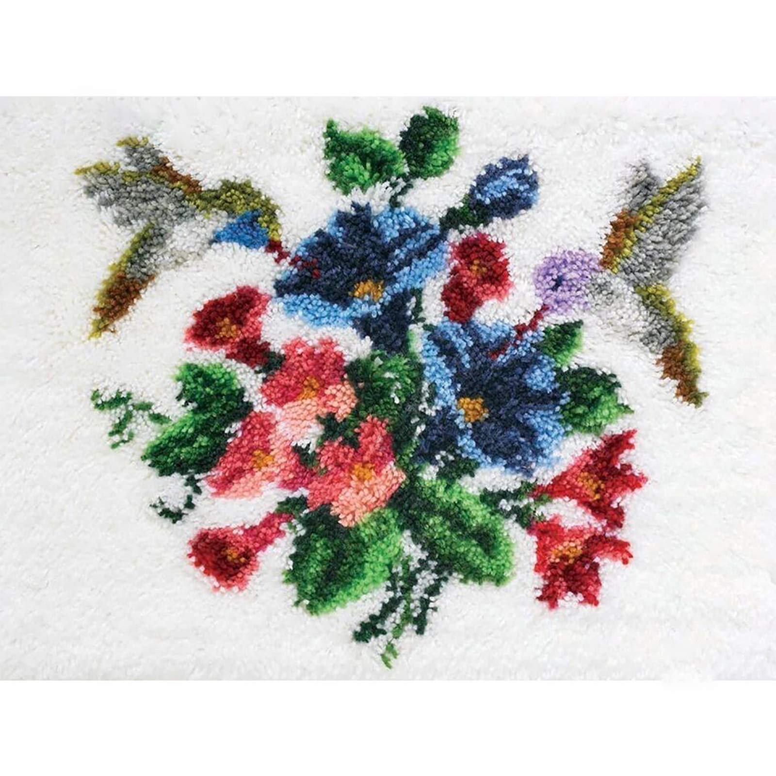 DIY Latch Hook Rug Kit - Flower Bird Pattern Printed Canvas, Crochet Embroidery Craft for Beginners, 20.5