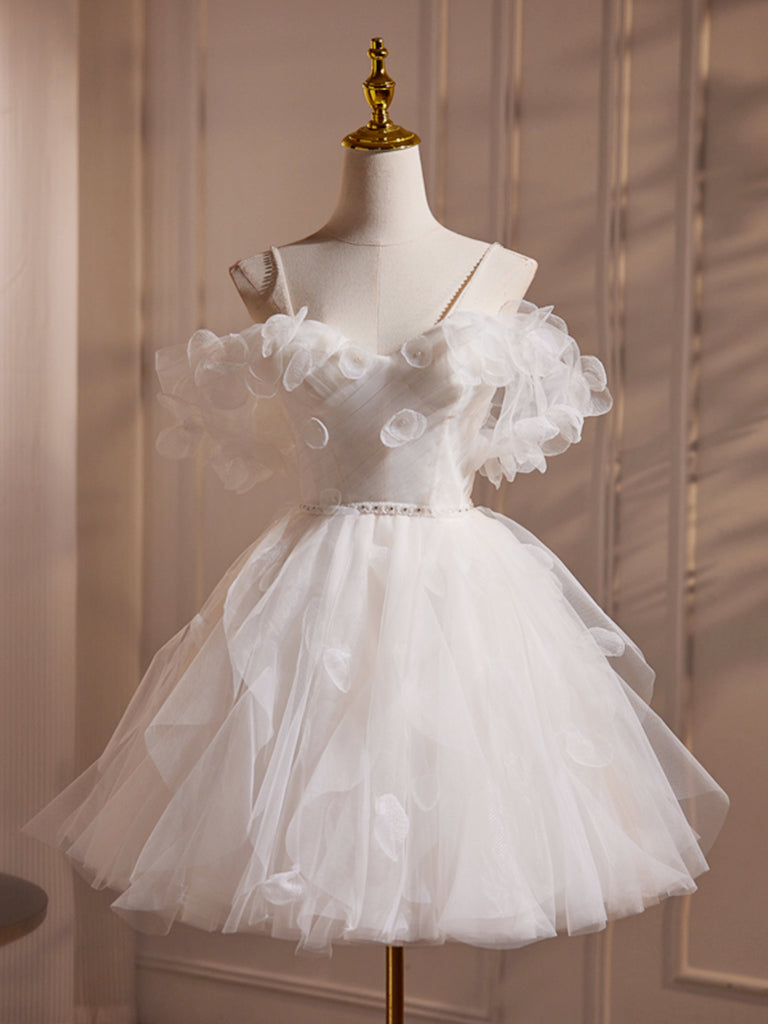 Elegant A-Line Off-Shoulder Tulle White Short Prom Dress | Cute Homecoming Party Gown for Teens | Perfect for Prom Night, Homecoming Dance & Special Occasions