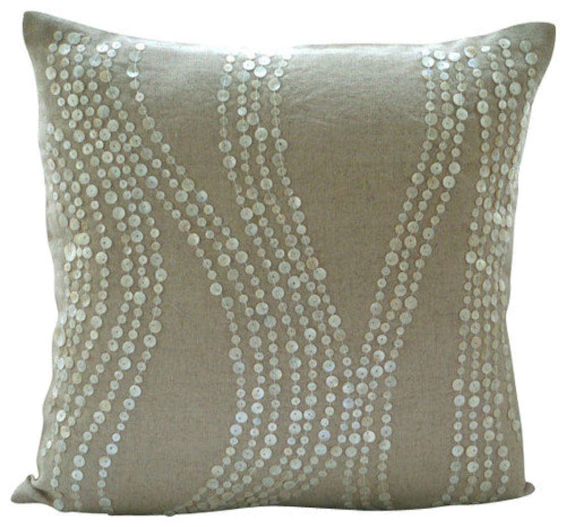 16x16 Inch (40x40 cm) Cotton Linen Decorative Pillow Cover - French Toile Design for Sofa, Bed & Living Room | HomeCentric Pearl Linen Charm Throw Pillow Covers | Breathable & Stylish Home Decor Accent