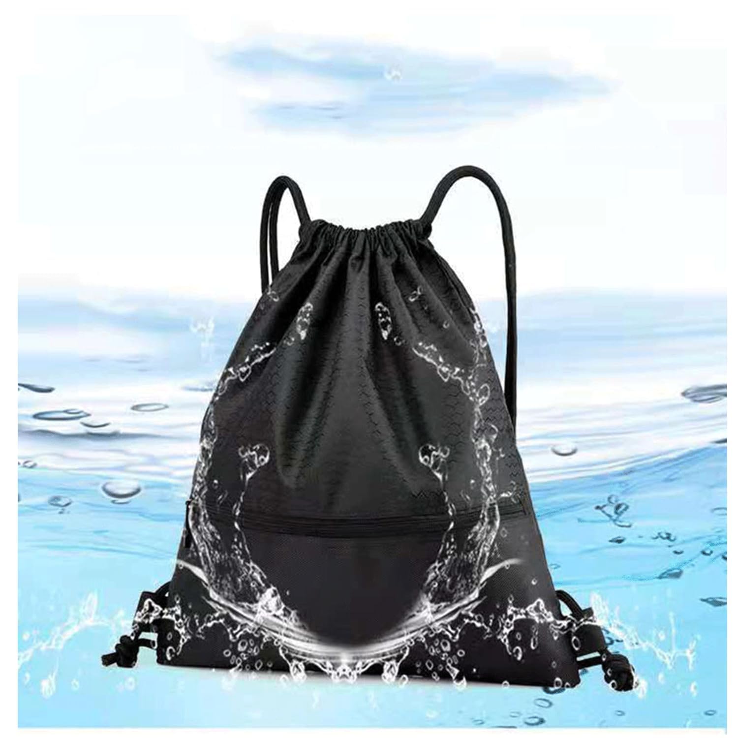 **Waterproof Drawstring Gym Backpack - Lightweight & Foldable Sports Sackpack with Zippered Pocket for Men & Women - Perfect for Gym, Travel, Running & Outdoor Activities**