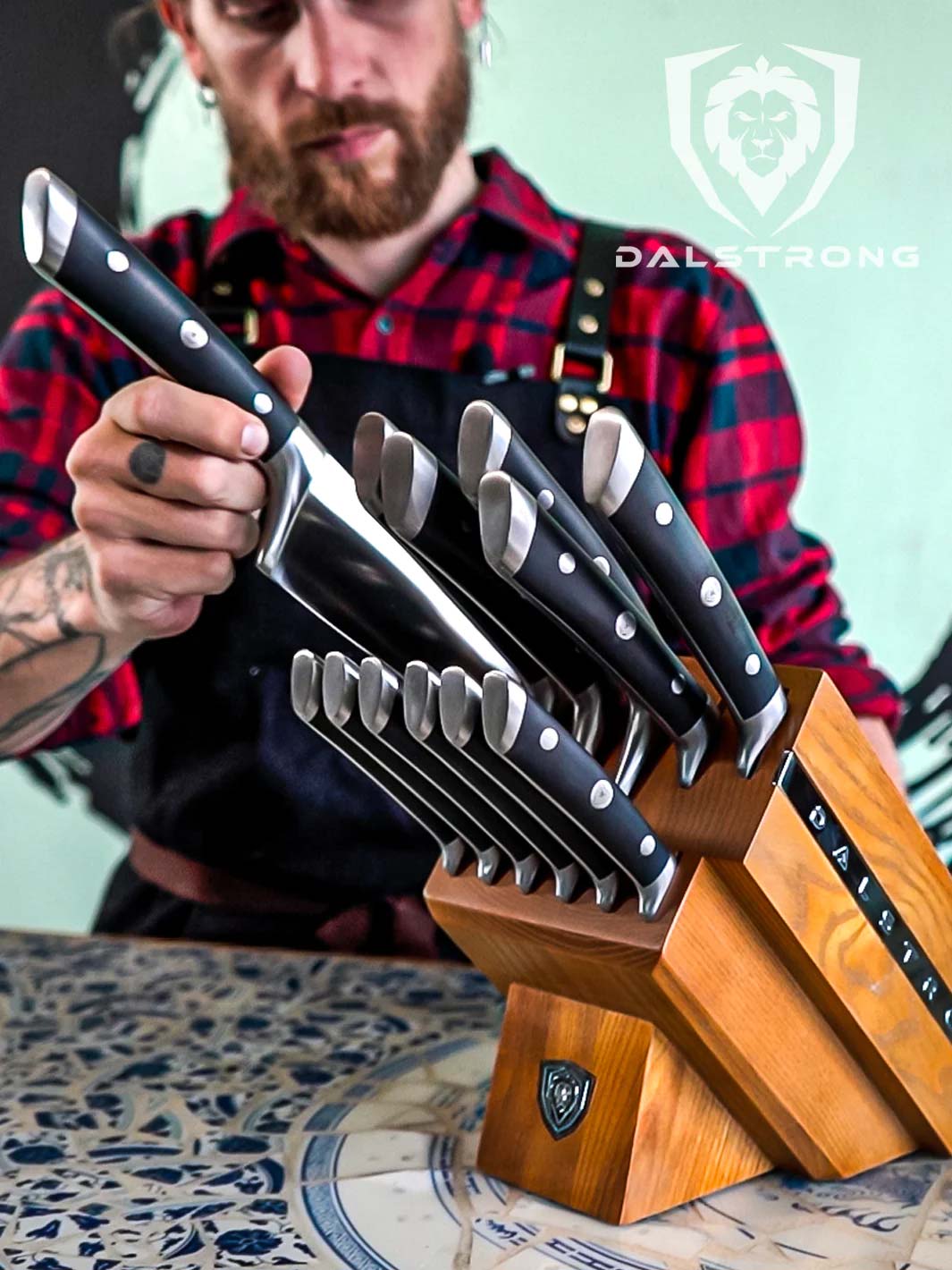 12-Piece Dalstrong Gladiator Series Block Set with Black Handles - NSF Certified Professional Knives for Home Chefs & Culinary Enthusiasts - Perfect for Meal Prep, Slicing & Dicing in Professional Kitchens