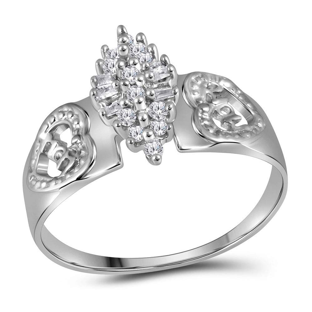 Sterling Silver Women's Round Diamond Heart Mom Cluster Ring - 1/8 Cttw, Elegant Gift for Mother's Day, Anniversary & Valentine's Day