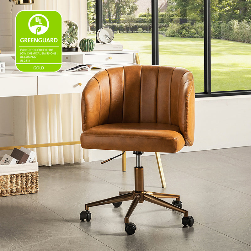 Ergonomic Vegan Leather Office Chair - Adjustable Height & Lumbar Support for Comfortable Work - Perfect for Home Office, Study & Workspace