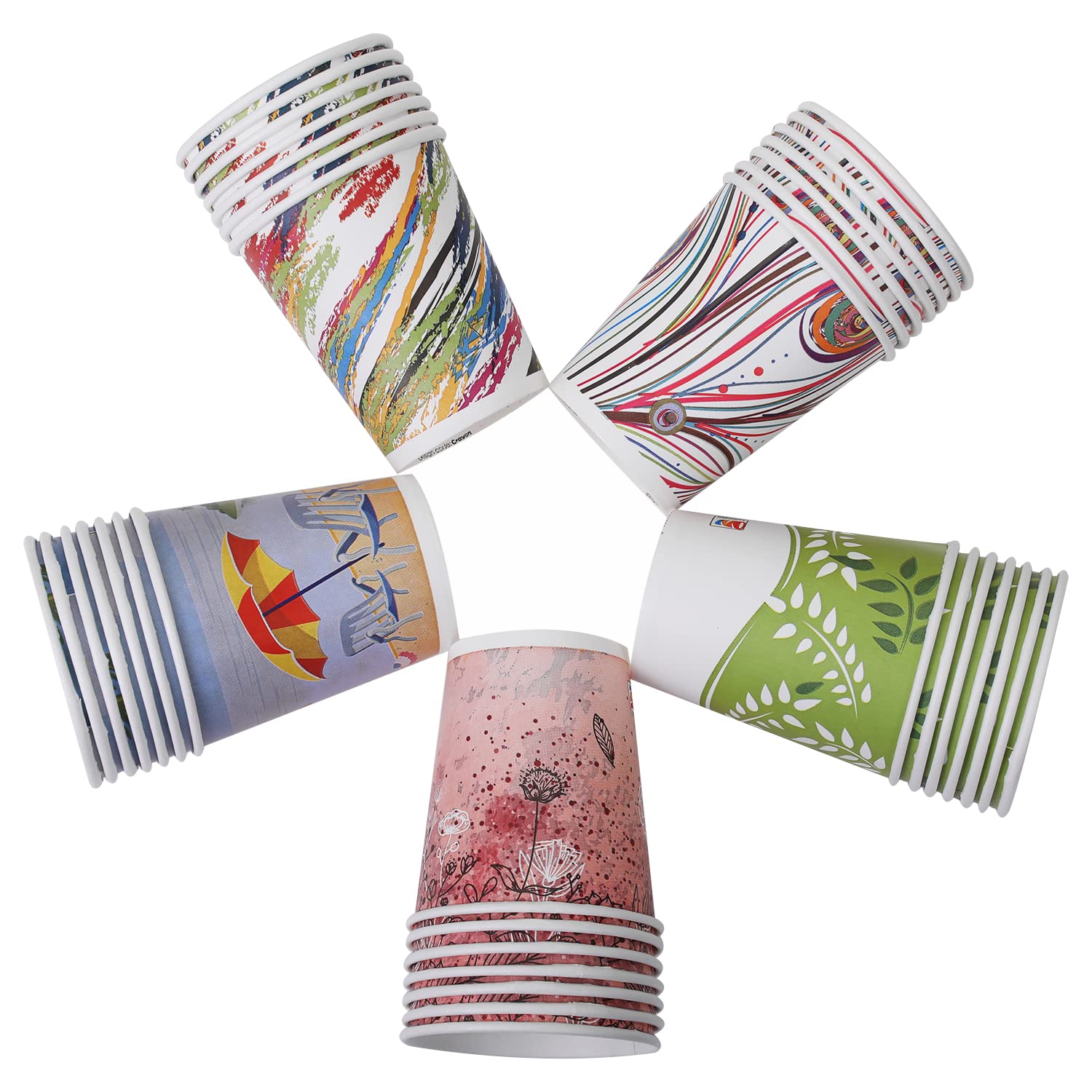 SANWALSA 50-Pack Disposable Color Paper Tea & Coffee Cups - 200ml, Multicolor Printed - Perfect for Parties, Offices, and Events