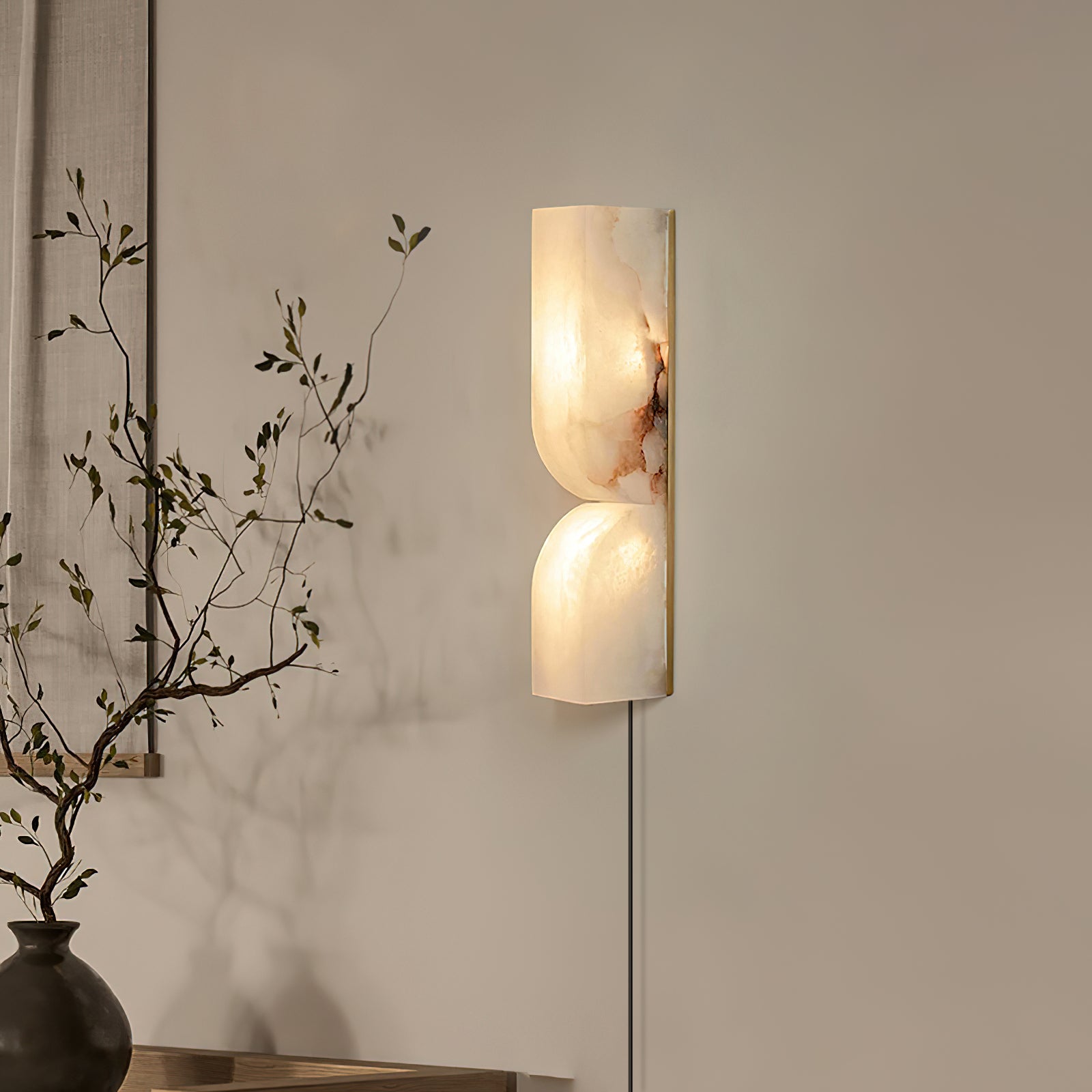Alabaster Plug-in Wall Sconce Light - Modern Plug in Wall Lamp for Bedroom, Living Room & Hallway Lighting - Elegant Plug-in Sconce for Home Decor