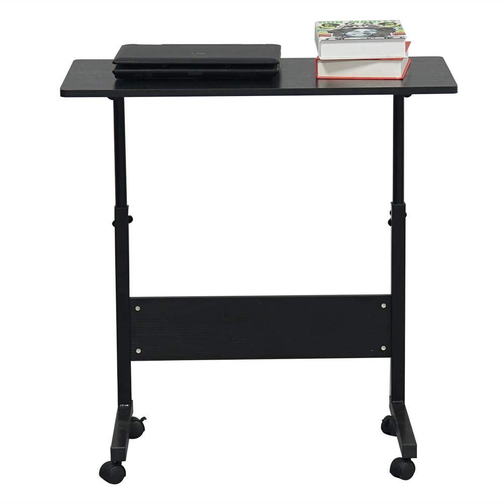 Adjustable U-Shaped Overbed Table with Wheels - Portable Side Table for Laptop, Breakfast, or TV Tray - Ideal for Bed, Sofa, or Office Use (Black)