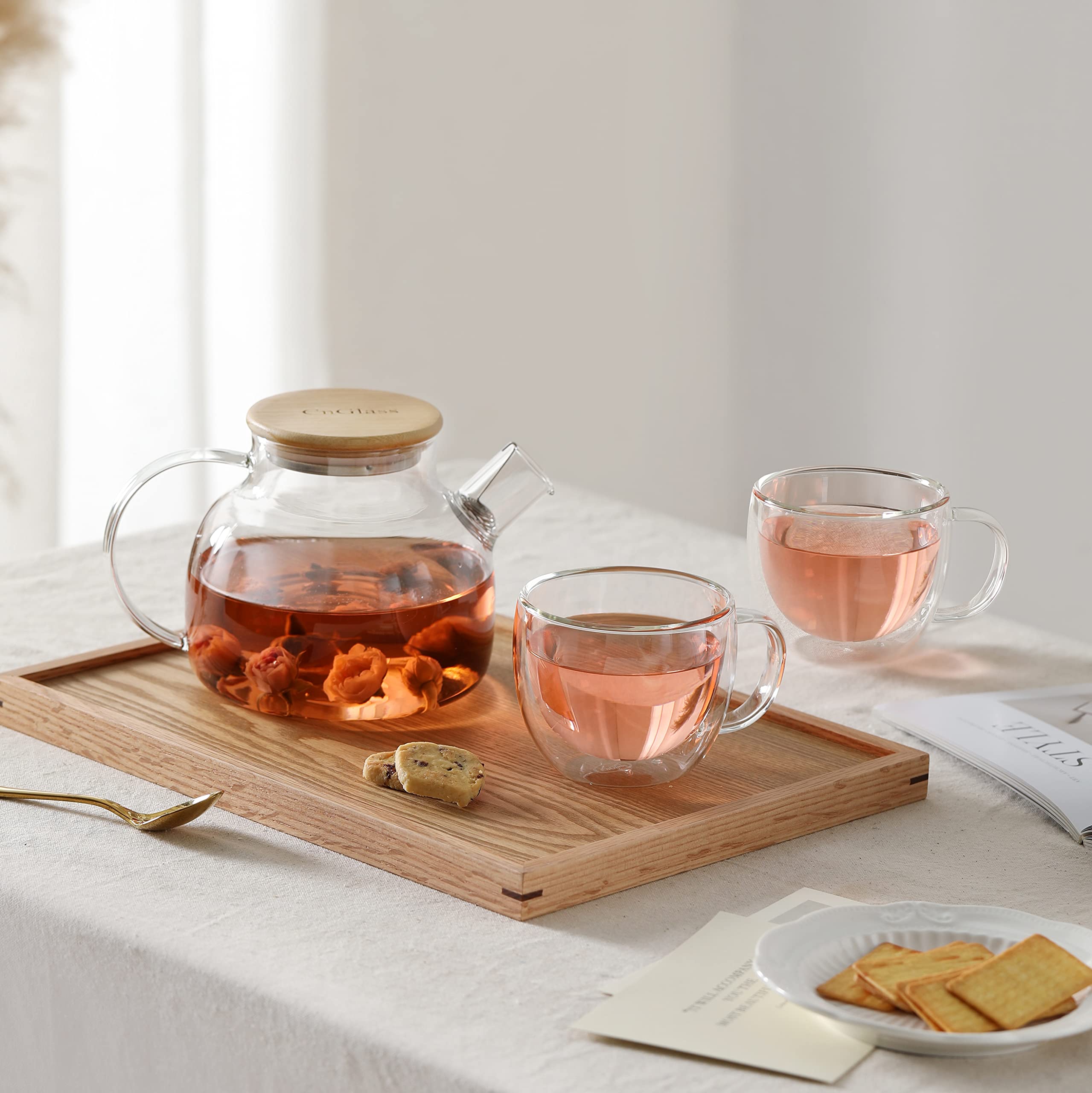 Premium Glass Teapot with Removable Filter - 30.4oz Stovetop Safe Clear Teapot for Loose Leaf & Blooming Tea - Perfect for Home, Office & Tea Ceremonies