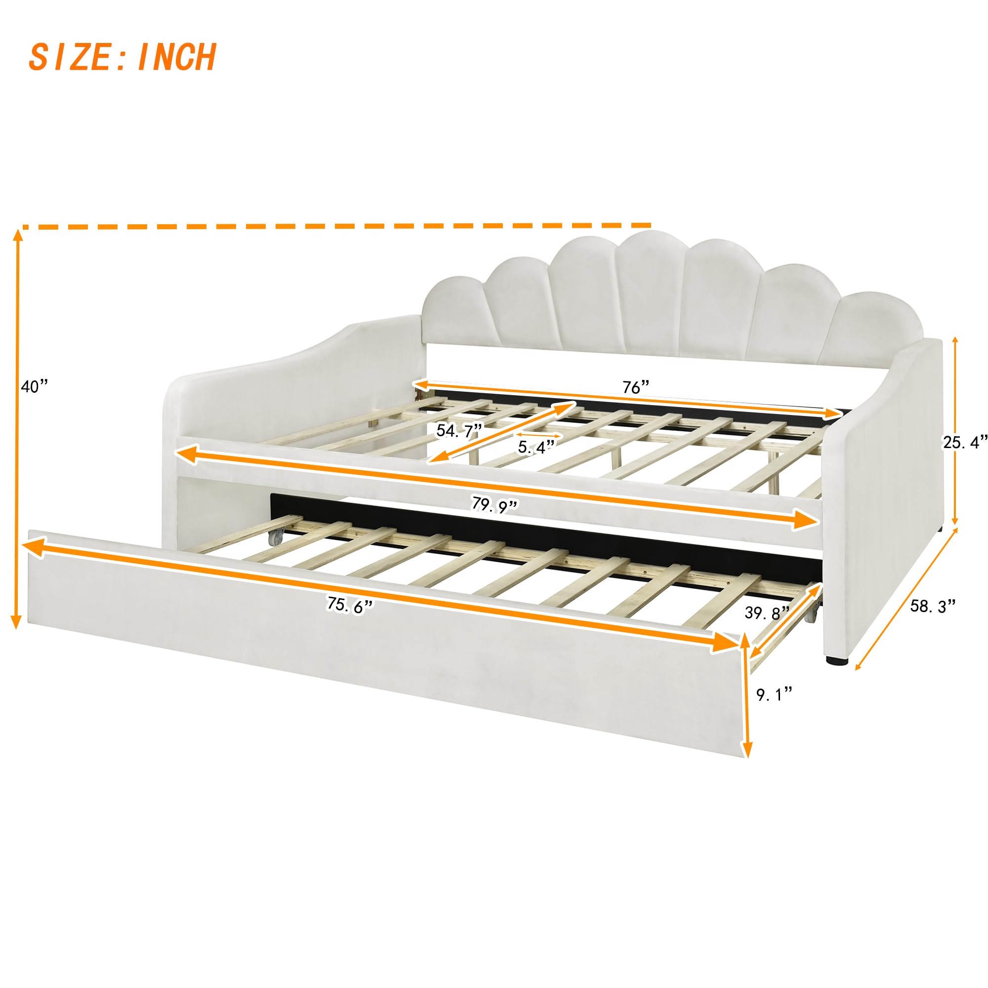 Bellemave Full Size Daybed with Trundle - Convertible Sofa Bed for Adults & Kids, Velvet Upholstered Sleeper for Living Room, Guest Room or Dorm - Beige Modern Furniture for Small Spaces
