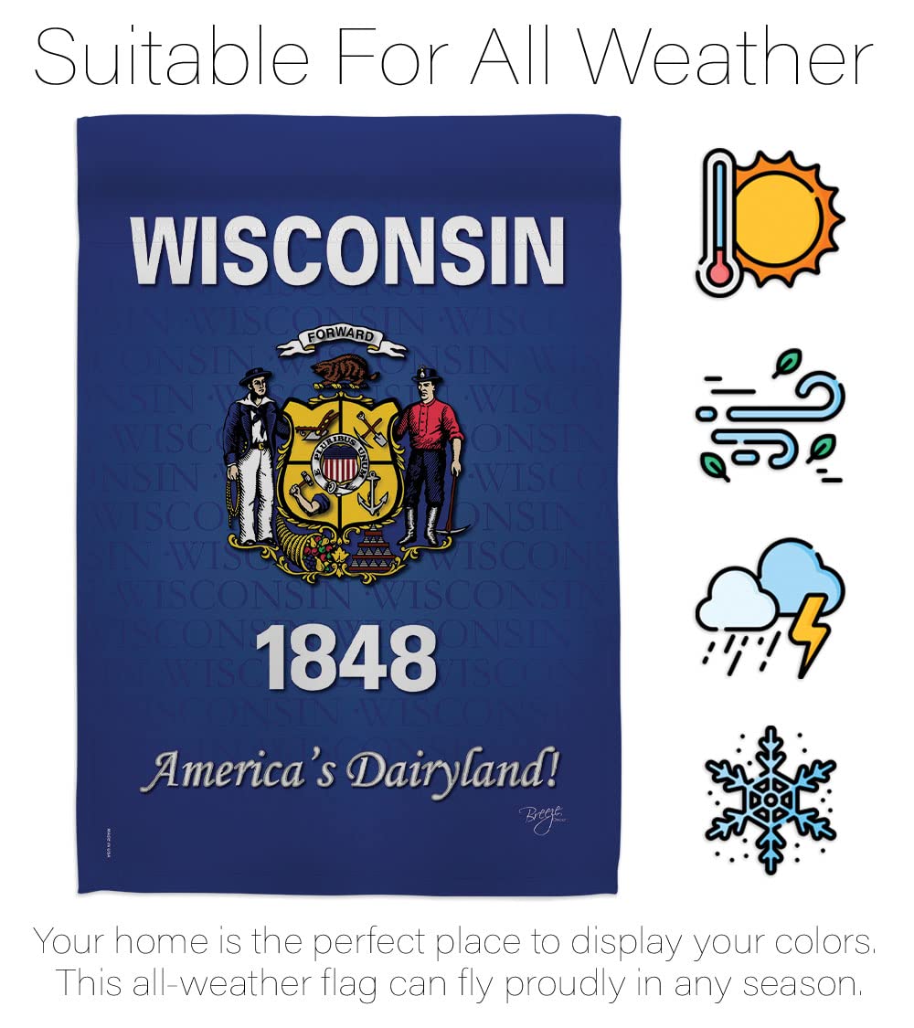 Wisconsin Americana House Flag Set - 28x40 Inch w/Flagpole for Outdoor Decor