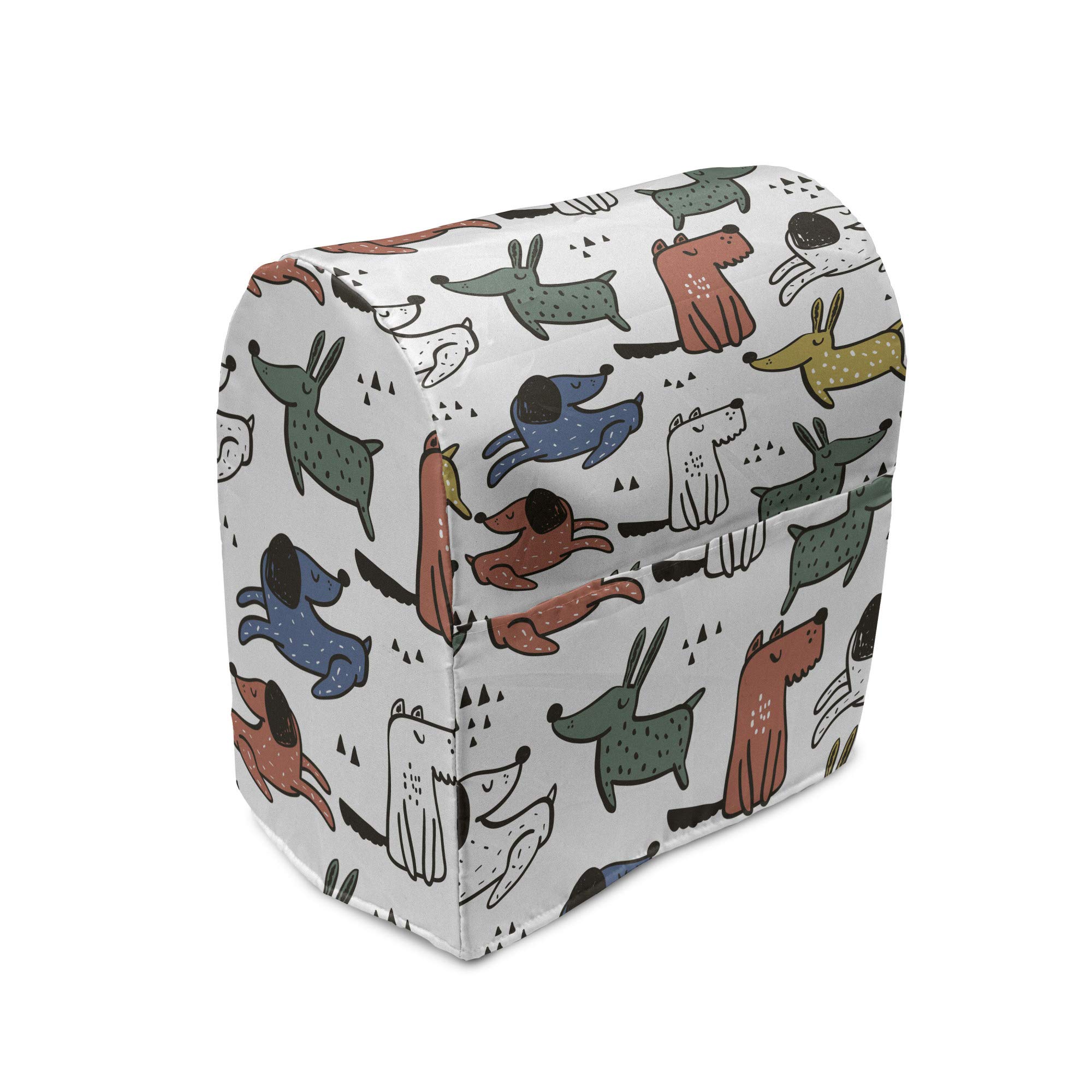 Ambesonne Funny Puppies Stand Mixer Cover - Pastel Pet Doodle Design, Vet Clinic & Kitchen Appliance Organizer with Pocket (Fits 6-8 Quarts, Multicolor) - Perfect for Baking, Cooking & Kitchen Organization