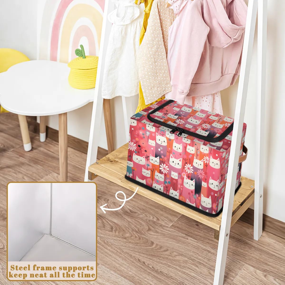 Collapsible Storage Bins with Lids - Cat Themed Stackable Fabric Storage Cubes for Clothes, Toys, Blankets | Dustproof Closet Organizer for Home, Bedroom & Nursery Organization