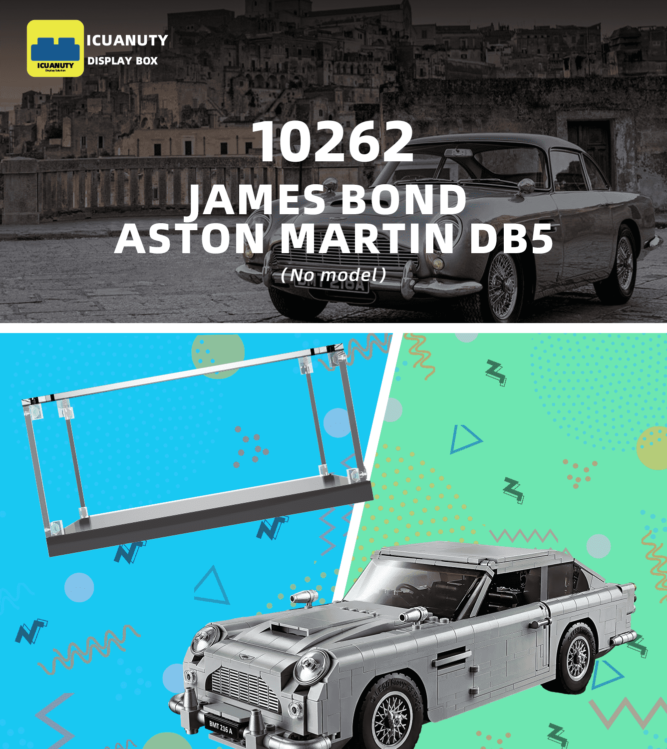 LEGO James Bond Aston Martin DB5 10262 Display Case - Premium Acrylic Showcase for Collectible Model Car - Perfect for Home Office Decor & Toy Protection