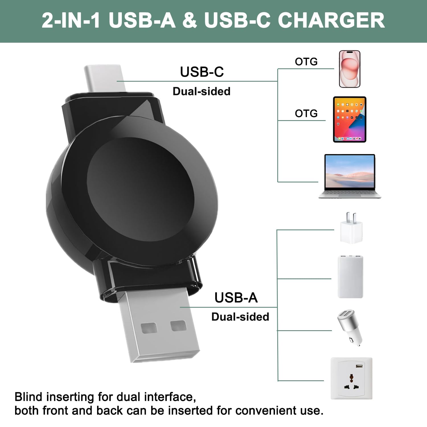 Byforphye Magnetic Wireless Charger for Apple Watch - Fast USB-C & USB-A Portable Charger for iWatch SE/Ultra 2/Series 9/8/7/6/5/4/3/2 - Perfect for Travel, Office & Home Use (Black)