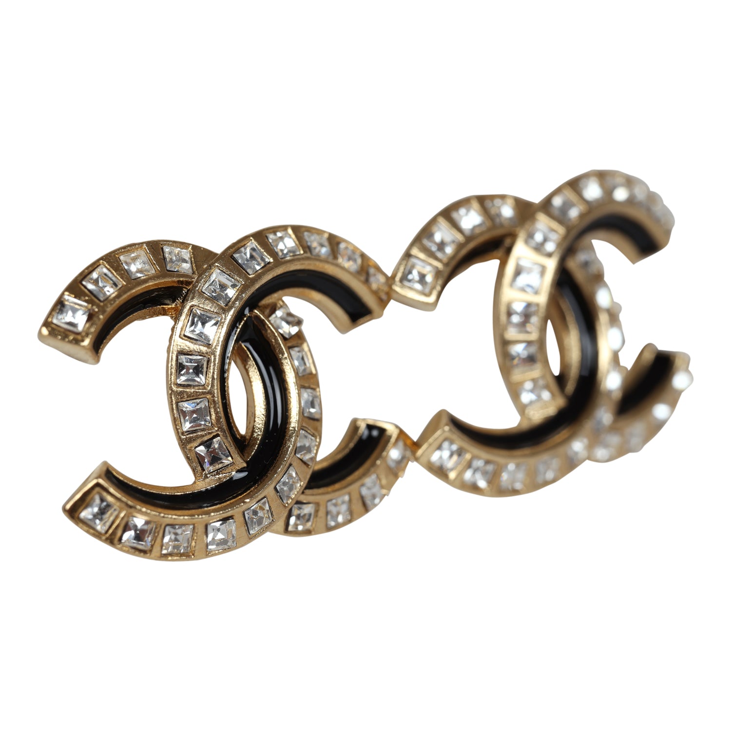 Chanel Crystal CC Stud Earrings - Black Gold Metal & Enamel Fashion Jewelry for Women | Perfect for Parties, Weddings & Special Occasions