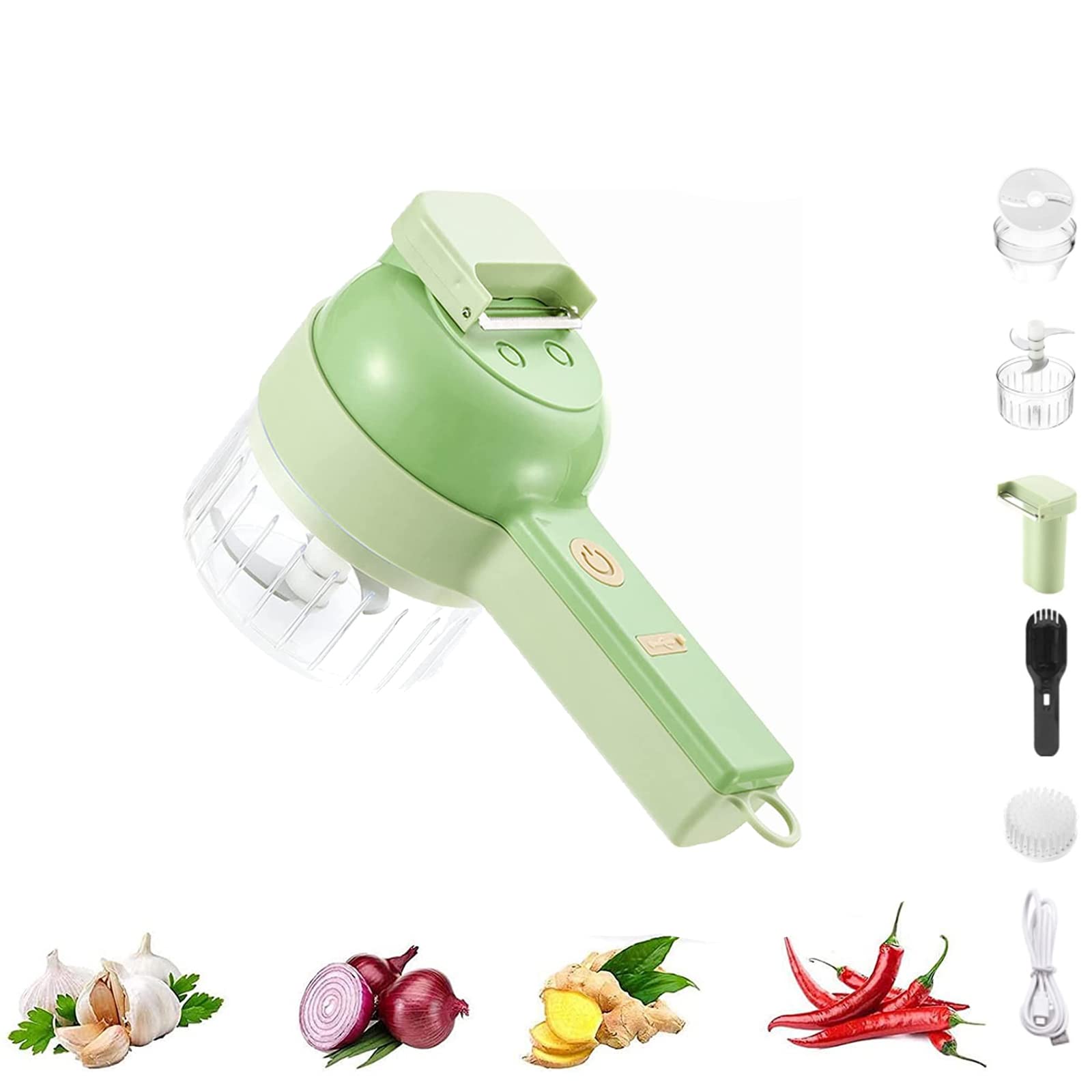 4-in-1 USB Rechargeable Vegetable Chopper - Kitchen Cooking & Garlic Masher