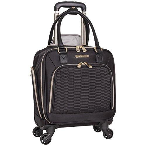 Aimee Kestenberg Women's Black Polyester Twill Double Pocket Quilted Python Print 4-Wheel Underseat Carry-On Luggage - Perfect for Air Travel, Business Trips & Weekend Getaways