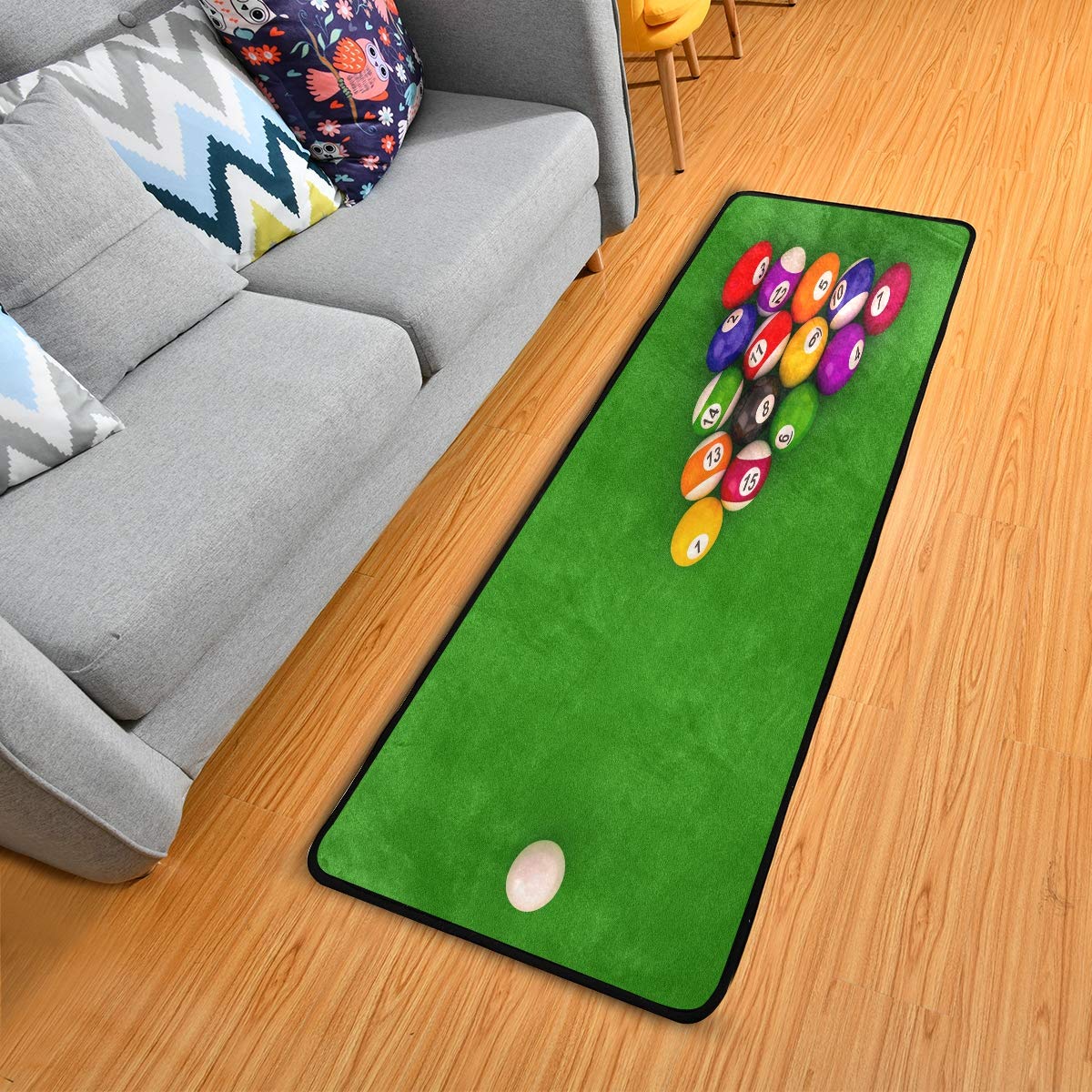 ALAZA Billiard Ball Green Sport Collection Area Rug - Non-Slip 2' x 6' Indoor Mat for Living Room, Bedroom, Kitchen | Perfect for Game Rooms, Man Caves & Sports Themed Decor