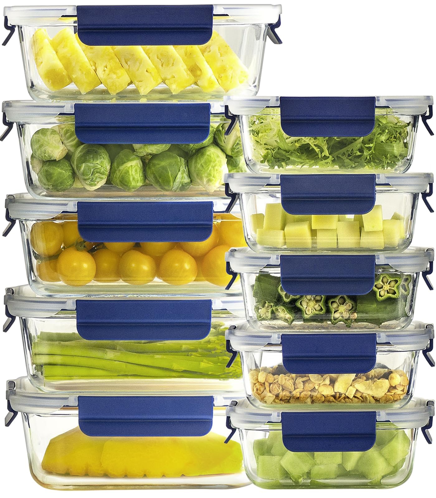 10-Pack Airtight Glass Food Storage Containers with BPA-Free Lids | Meal Prep & Lunch Box | Perfect for Kitchen Organization, Office Lunches & Leftovers Storage