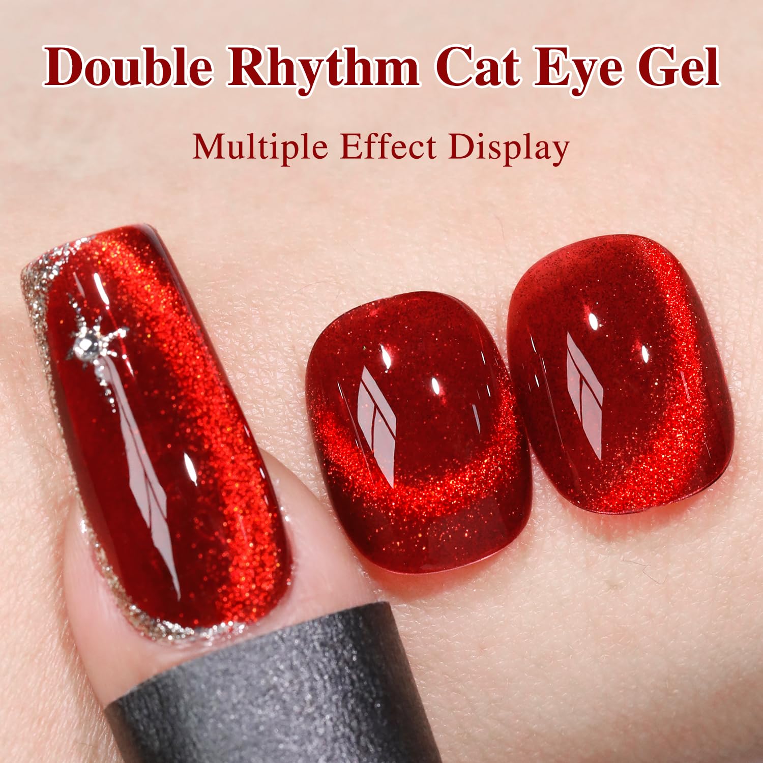 Double Rhythm 0.5 OZ Magnetic Cat Eye Gel Nail Polish - 15ML Holographic Glitter Shimmer Translucent Jelly Nail Lacquer (Blood Red MC1046) for Salon & DIY Home Manicure - Perfect for Parties, Weddings & Special Occasions