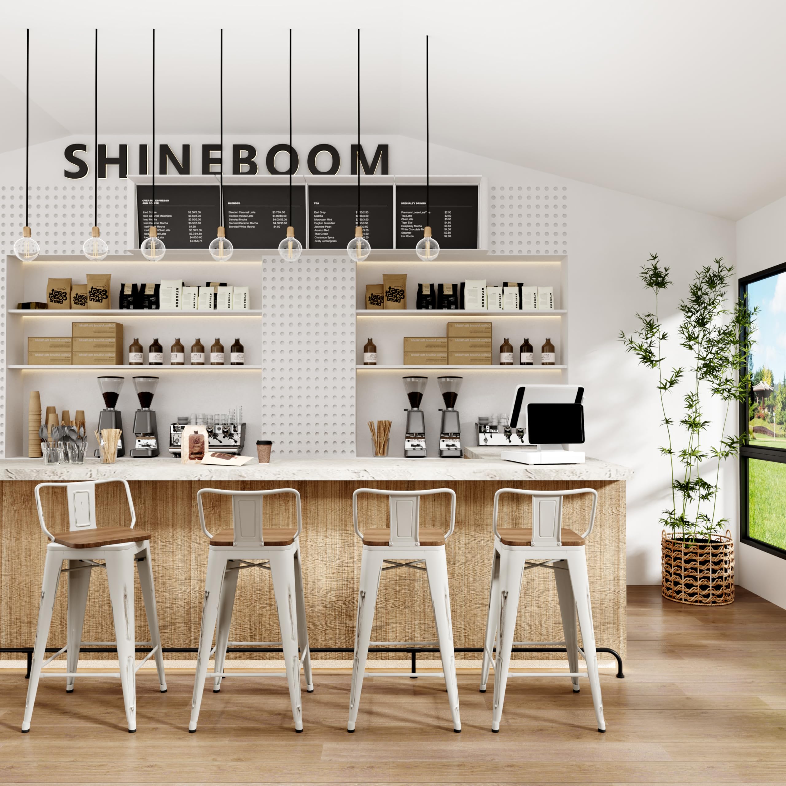 **30 Inch Bar Stools Set of 4 - Counter Height Swivel Bar Chairs with Back, Metal Frame, White - Perfect for Kitchen, Dining Room & Home Bar**