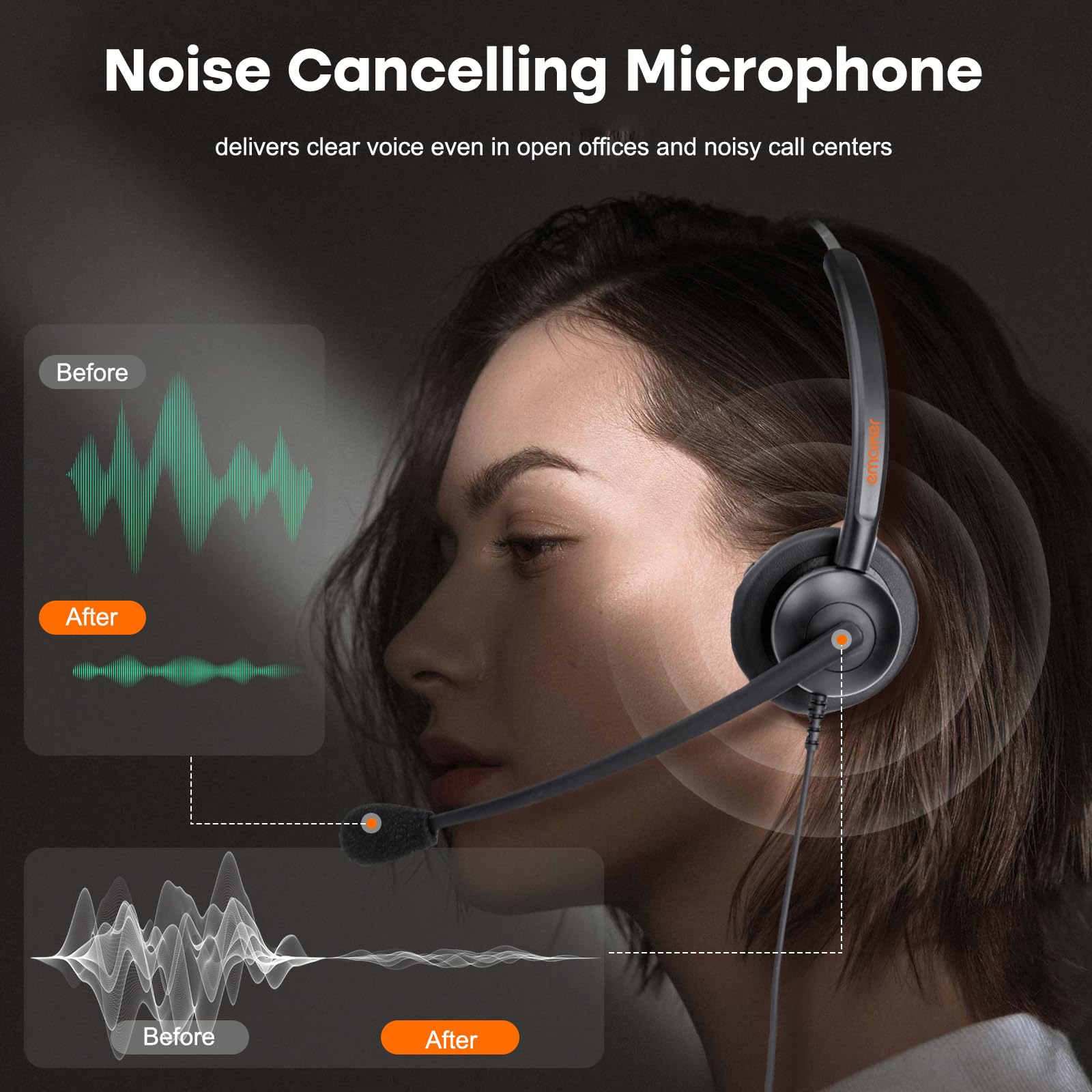 Noise Cancelling Corded Telephone Headset with Clear Mic - U10P RJ9 Plug Compatible with Polycom, Panasonic, Siemens, VVX, Avaya, Nortel & Mitel IP Phones - Perfect for Call Centers, Offices & Remote Work