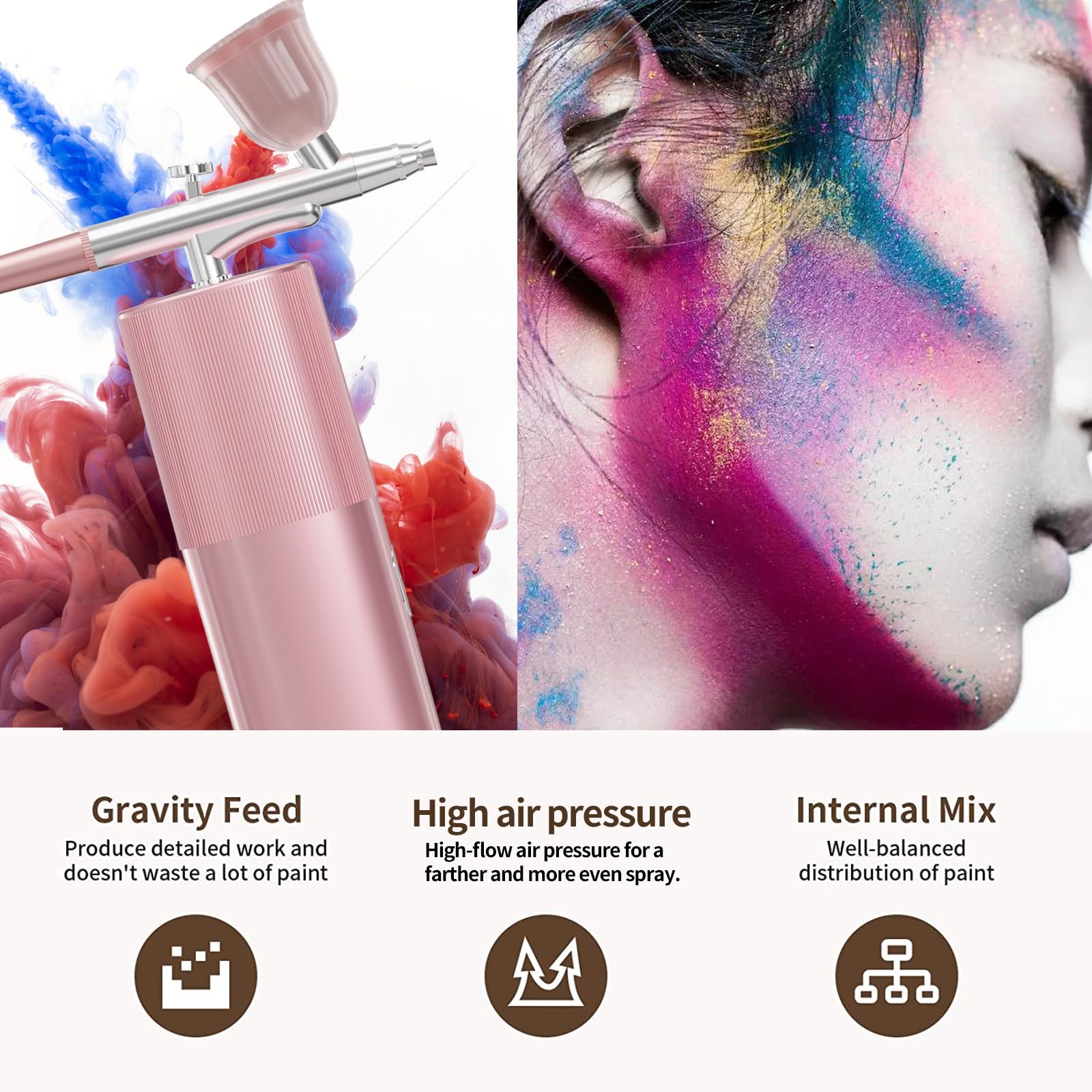 Professional Airbrush Kit with Compressor - Pink Airbrush Machine for Makeup, Nail Art, Cake Decorating, Model Painting & Tattoo Practice | Portable Air Brushing System for Artists, DIY Crafts & Beauty Professionals