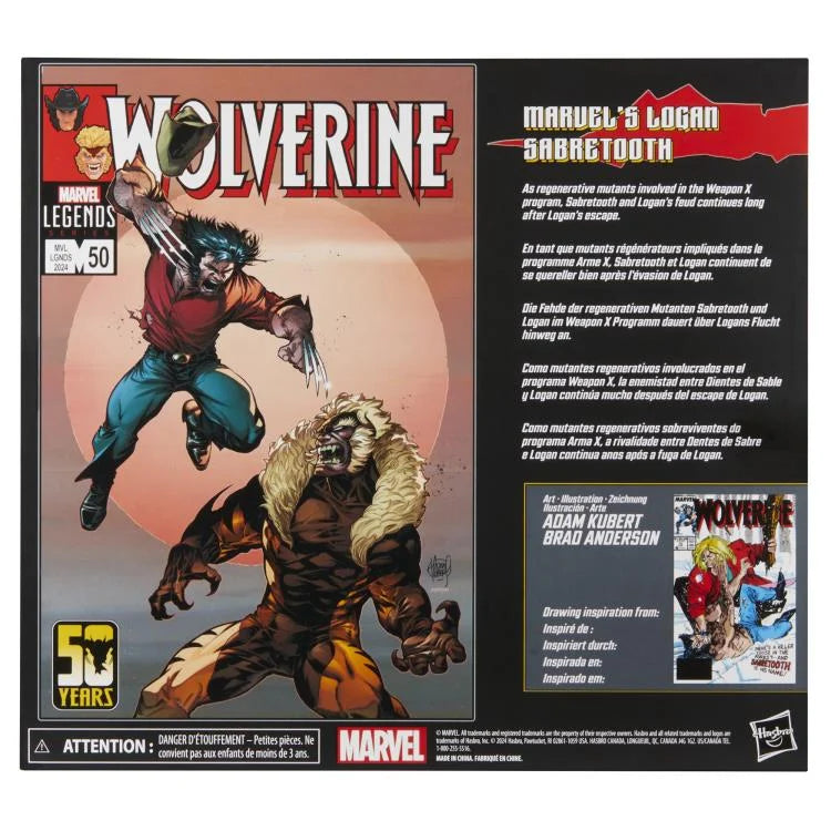 Wolverine 50th Anniversary Marvel Legends Action Figures - Logan and Sabretooth Two-Pack Set for Collectors & Superhero Fans | Perfect for Display, Gifts, and Comic Book Enthusiasts