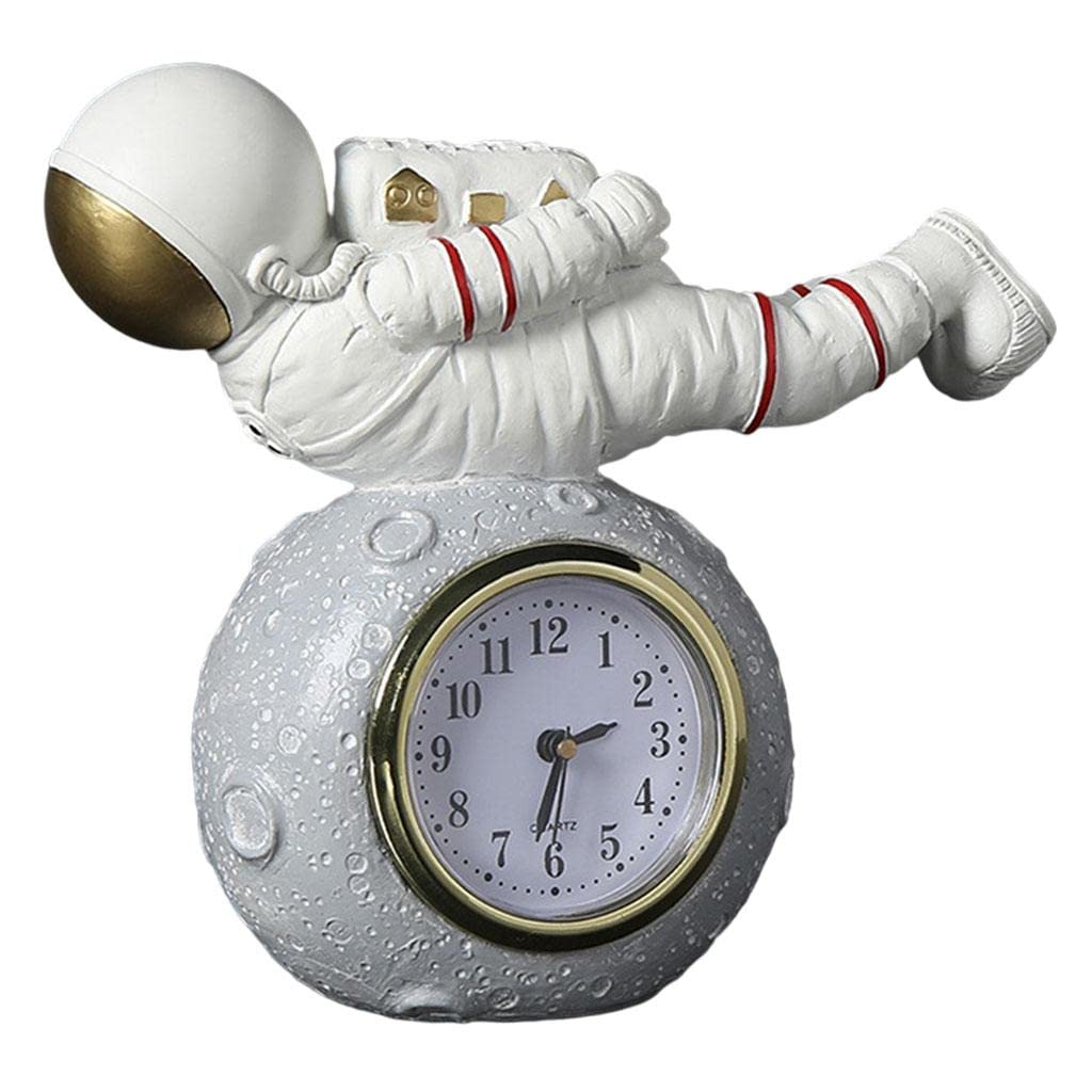 Resin Astronaut Moon Figurine - Unique Desk Clock & Shelf Decor for Living Room, Bedroom, Office | Gift for Space Lovers, Sci-Fi Enthusiasts & Home Decorators