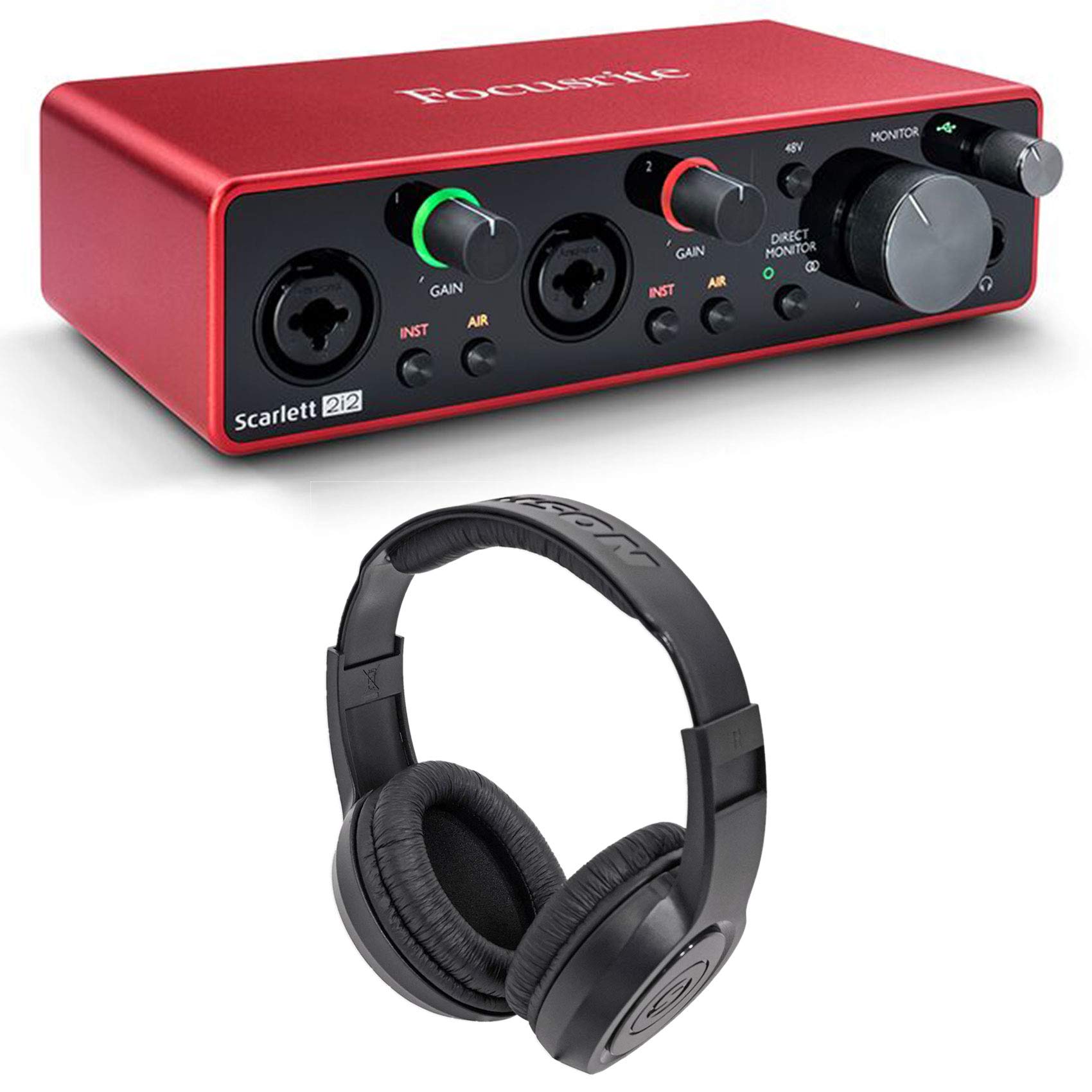 Focusrite Scarlett 2i2 3rd Gen USB Audio Interface with 192kHz Sample Rate & Samson Headphones Bundle - Perfect for Home Studio Recording, Podcasting, and Music Production