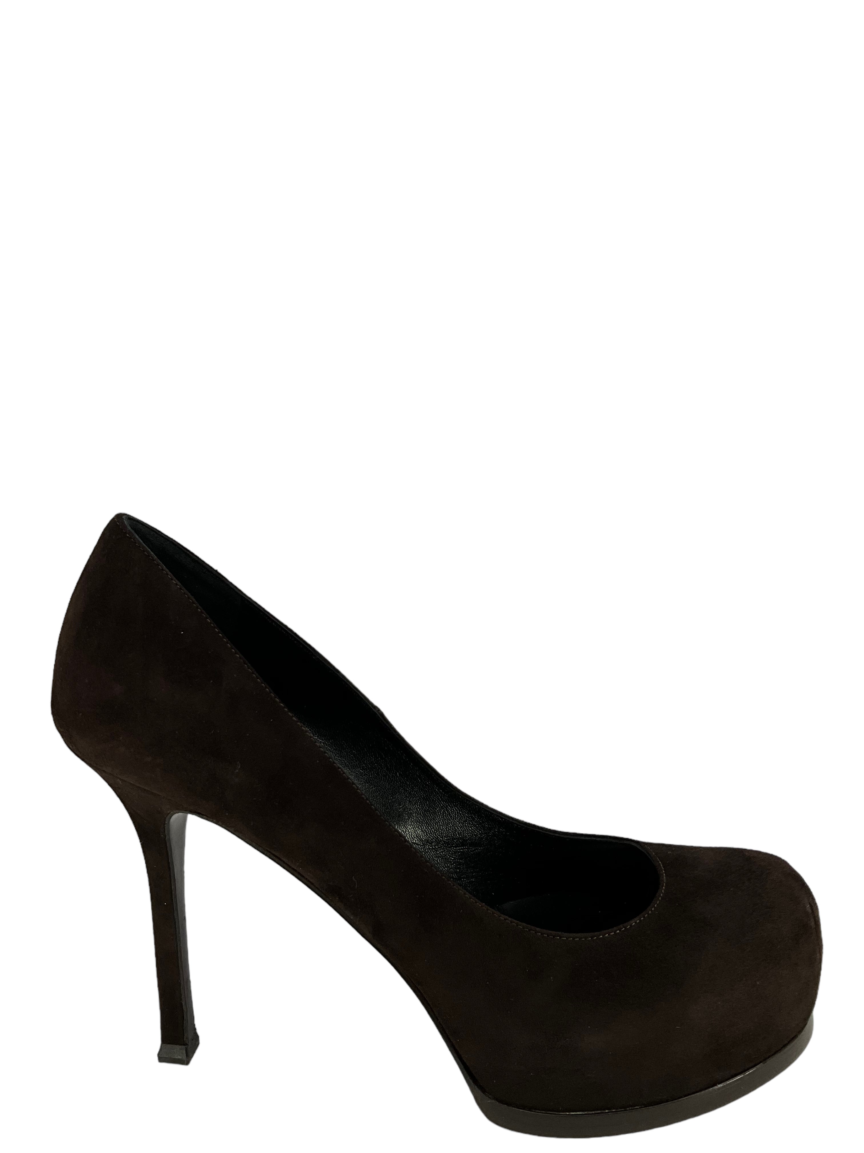 Saint Laurent Brown Suede Platform Pumps Women's Size 9 | Luxury High Heel Shoes for Women | Perfect for Evening Parties, Weddings & Formal Events