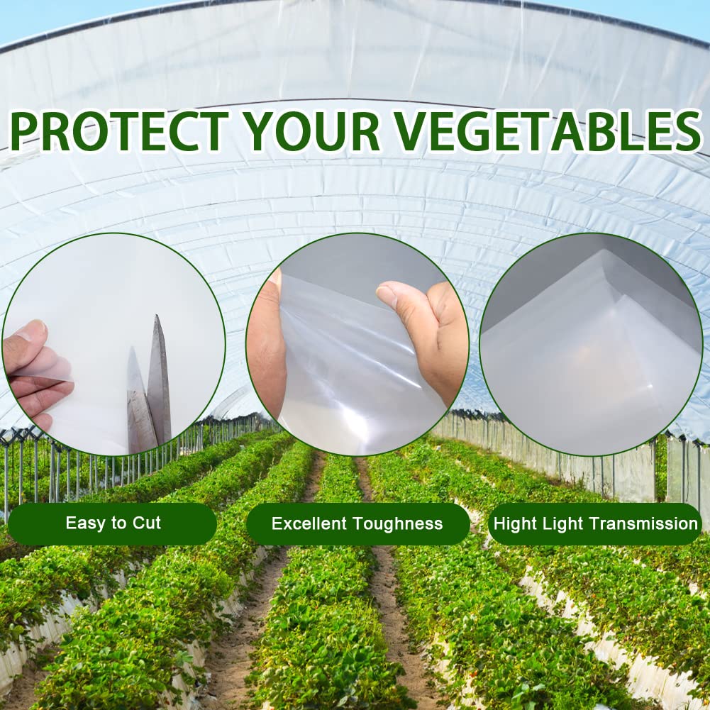 6 Mil Greenhouse Plastic Film Sheeting Cover 25 x 40 Ft - UV Resistant Clear Polyethylene Film for Greenhouses, Hoop Houses, and Farming - Durable Protection for Gardening, Agriculture, and Plant Growth