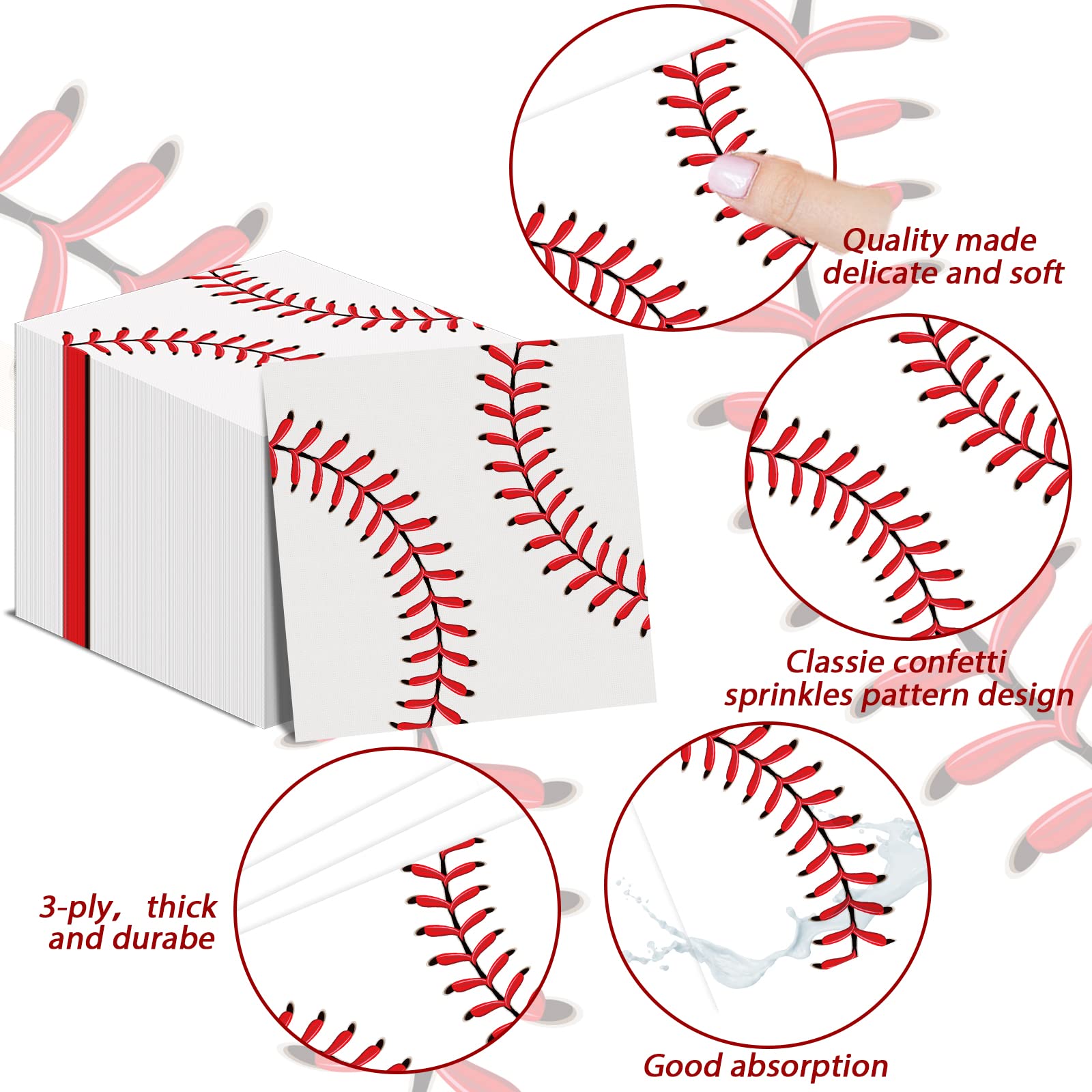 Baseball Themed Paper Napkins - 100 Pack Disposable Sports Luncheon Napkins for Kids Birthday Party, Baby Shower, Wedding & Sports Events - Perfect for Baseball Theme Decorations & Party Favors