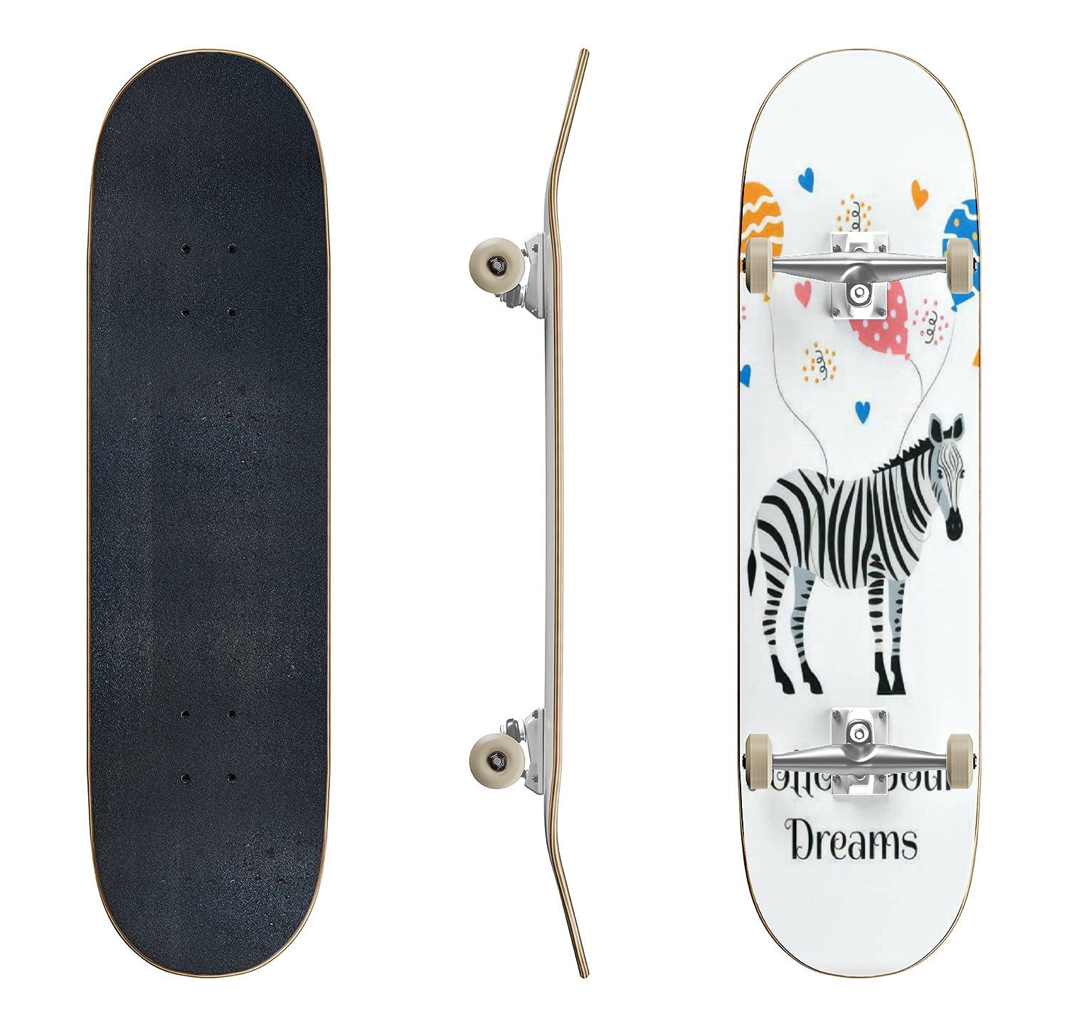 Cartoon Zebra on Balloons Skateboard Greeting Card - Classic Concave Design for Teens | Cool Longboard Gift for Extreme Sports Beginners & Pros | Perfect for Birthdays, Skate Enthusiasts & Street Style Lovers