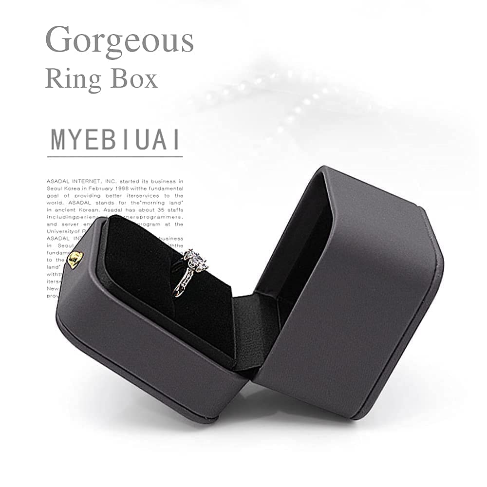 Premium Dark Black Gray Square Leather Velvet Engagement Ring Box - Vintage Single Slot Ring Bearer Box for Proposal, Wedding, Ceremony & Anniversary - Perfect Gift for Romantic Moments & Special Occasions