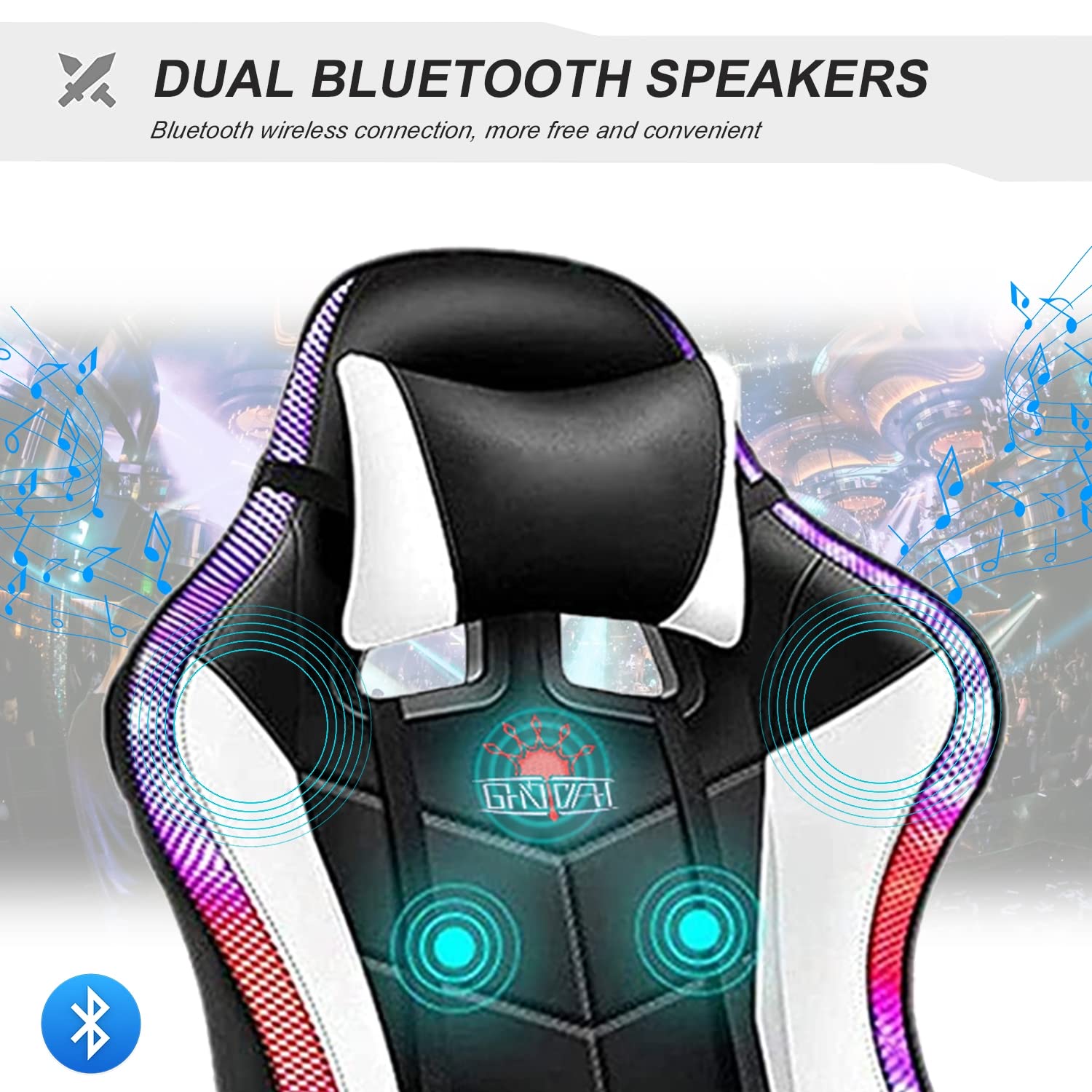 XOOFMASS Gaming Chair with Built-in Speakers & RGB LED Lights - Ergonomic Racing Office Chair, PU Leather Recliner with Lumbar Support - Perfect for Esports, Streaming & Home Office (Black)
