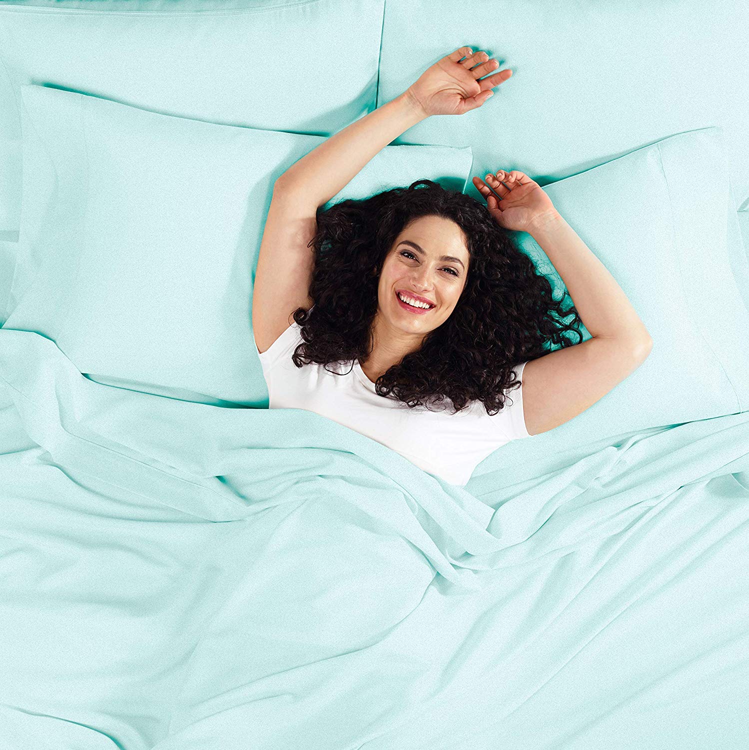 Luxury 1800TC Egyptian Cotton Queen Sheet Set - 6PC Sky Blue for Bedroom Comfort
