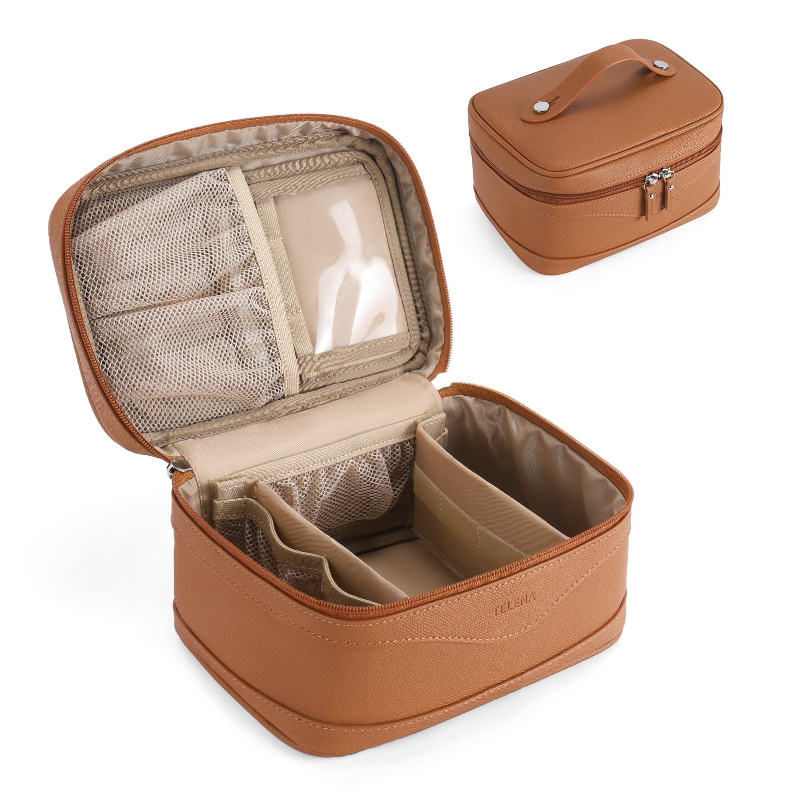 Telena Vegan Leather Makeup Bag - Travel Toiletry Organizer for Women | Perfect for Travel Essentials & Daily Use