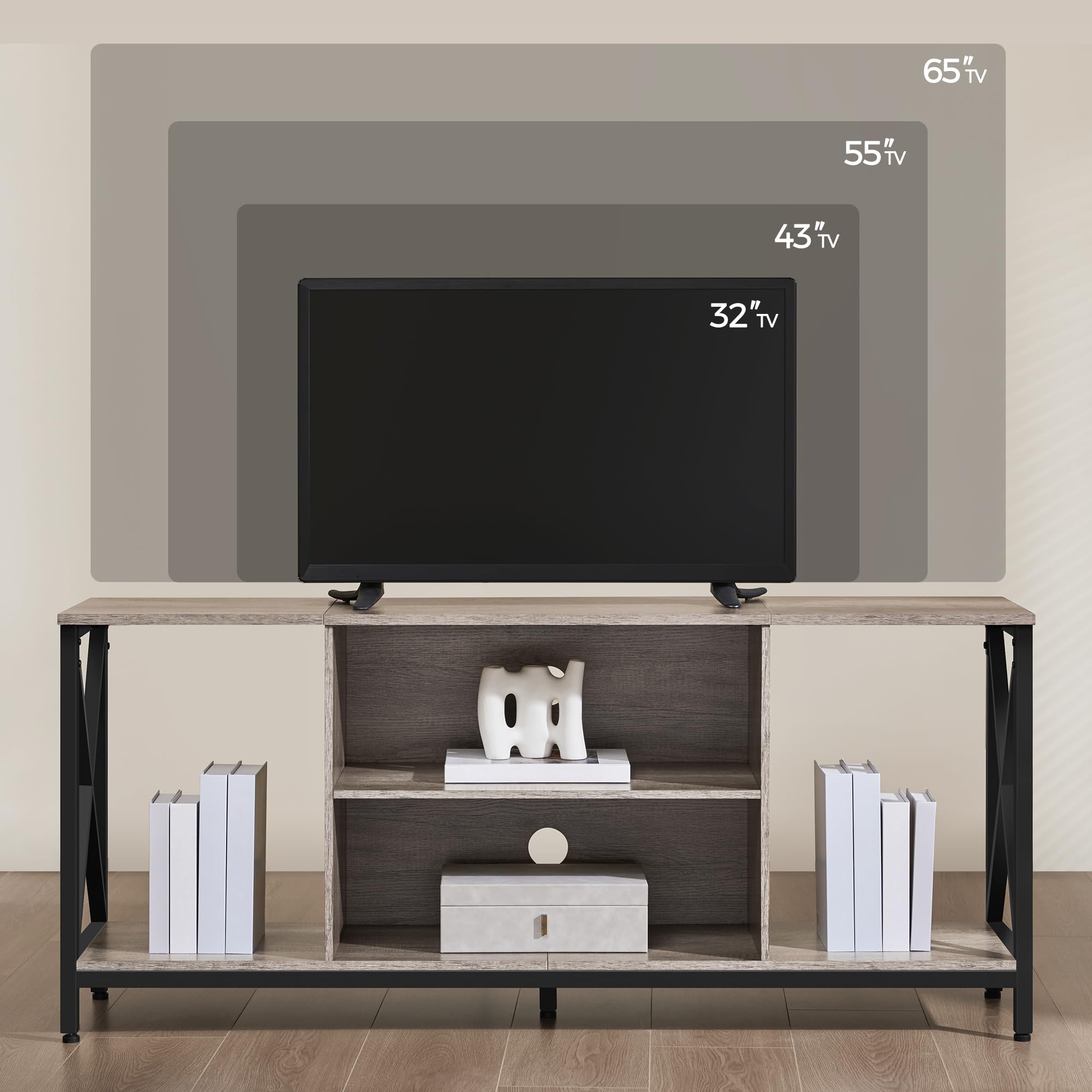 Yaheetech 65 Inch TV Stand with Storage Shelves - Modern Wood Entertainment Center for 55-65 Inch TVs, Gray - Perfect for Living Room, Bedroom & Home Theater Setup